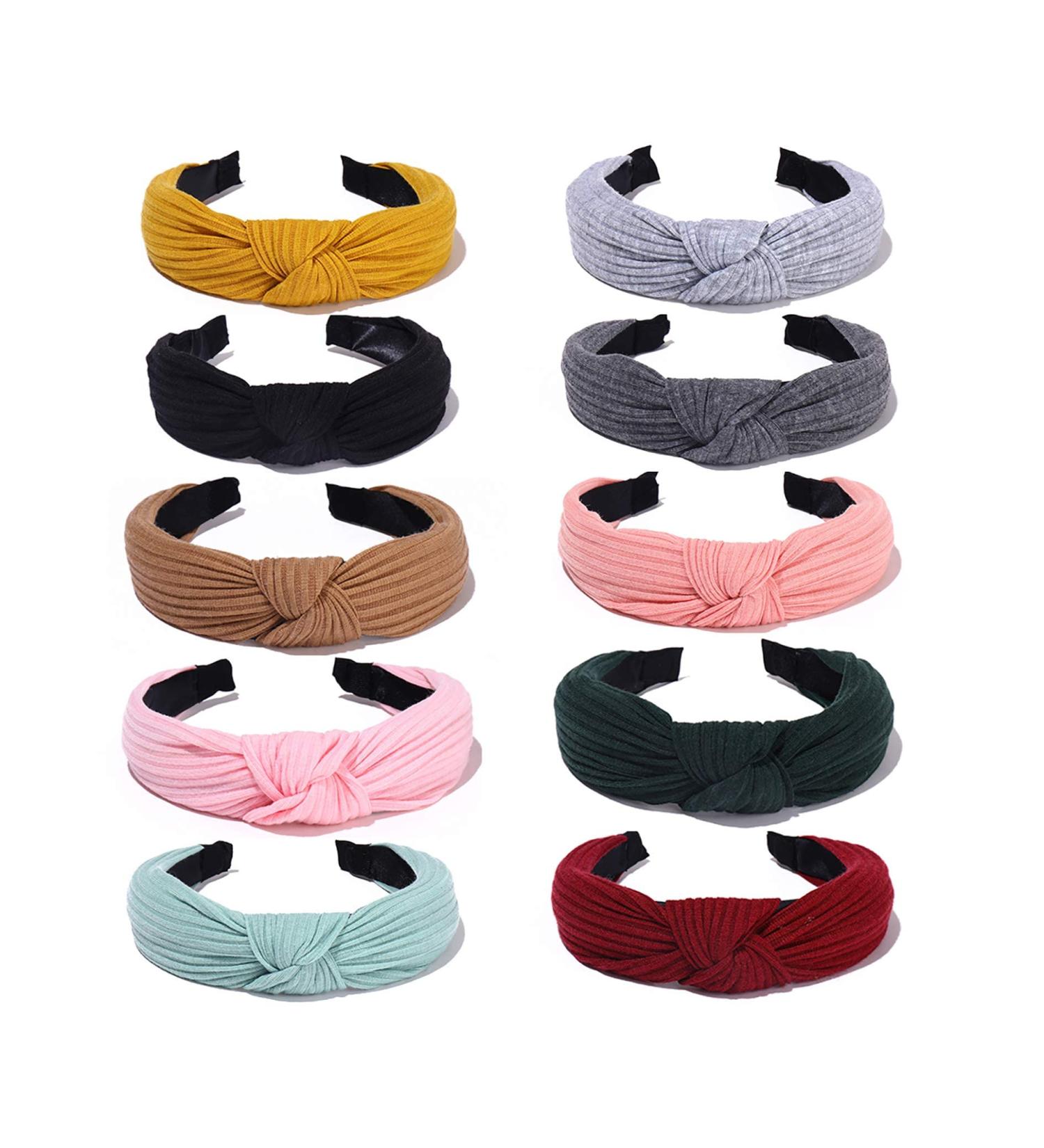 10 Pack Set of Elastic Turban Headbands for Women and Girls - Plain Colored Knotted Design - Fashion Hair Accessories - Buy Online on GoSupps.com