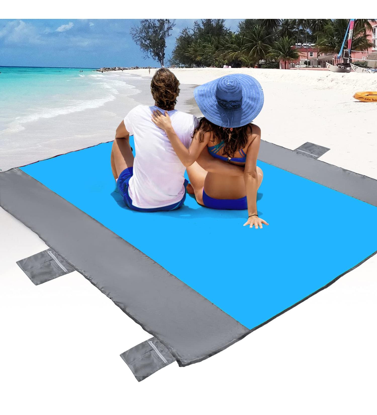 POPCHOSE Beach Blanket - Waterproof Sandproof Outdoor Camping Mat for 4-7 Adults - Lightweight & Compact Beach Accessory (Blue, 108x85.2) - Includes 6 Stakes - Buy Online on GoSupps.com