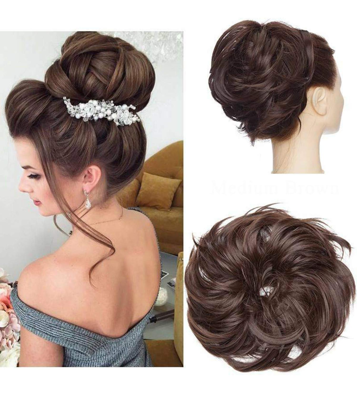 Tousled Updo Messy Bun Hair Piece - Medium Brown Synthetic Ponytail Extension for Women - Buy Online on GoSupps.com