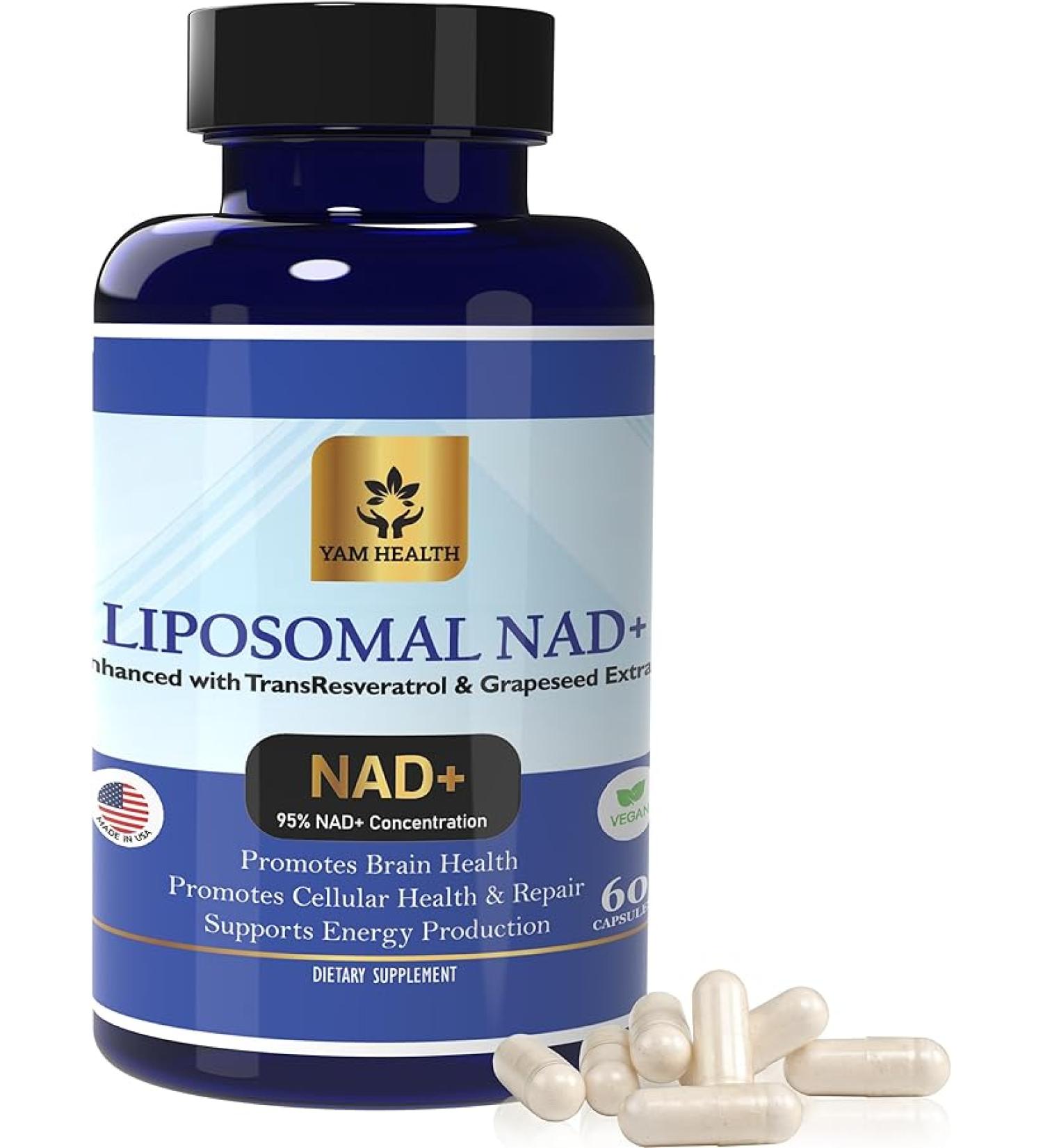 Liposomal NAD+ 500mg NR Equivalent with Trans-Resveratrol 300mg 10mg Niacin - Premium Halal NAD Supplement for Energy Metabolism DNA Repair and Longevity Vegan Non-GMO USA Manufactured - Buy Online on GoSupps.com
