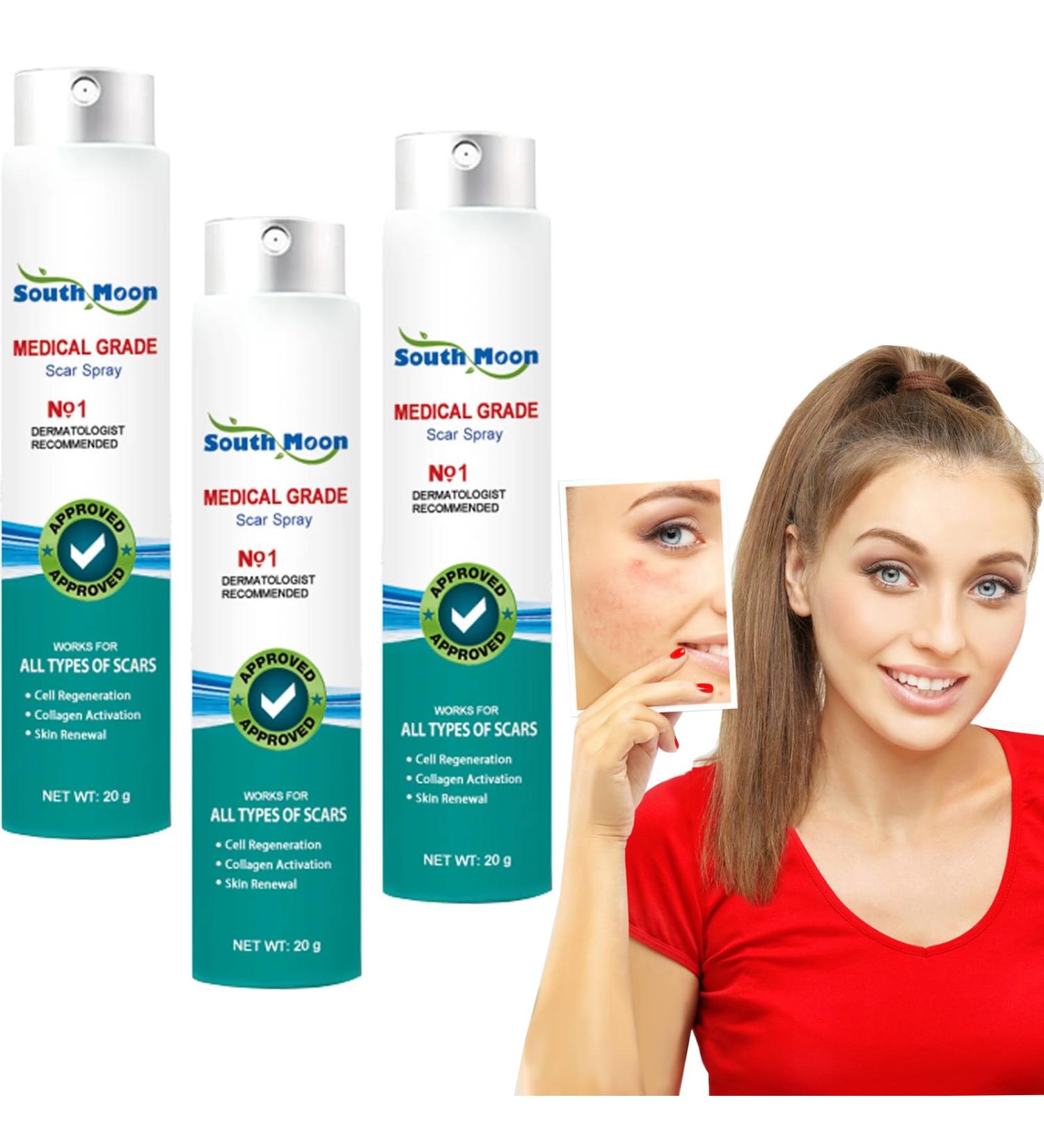 South Moon Medical Grade Scar Spray - Advanced Acne, Scald, and Stretch Mark Treatment - Skin Repairing Liquid Remove for All Types of Scars (3PC) - Buy Online on GoSupps.com