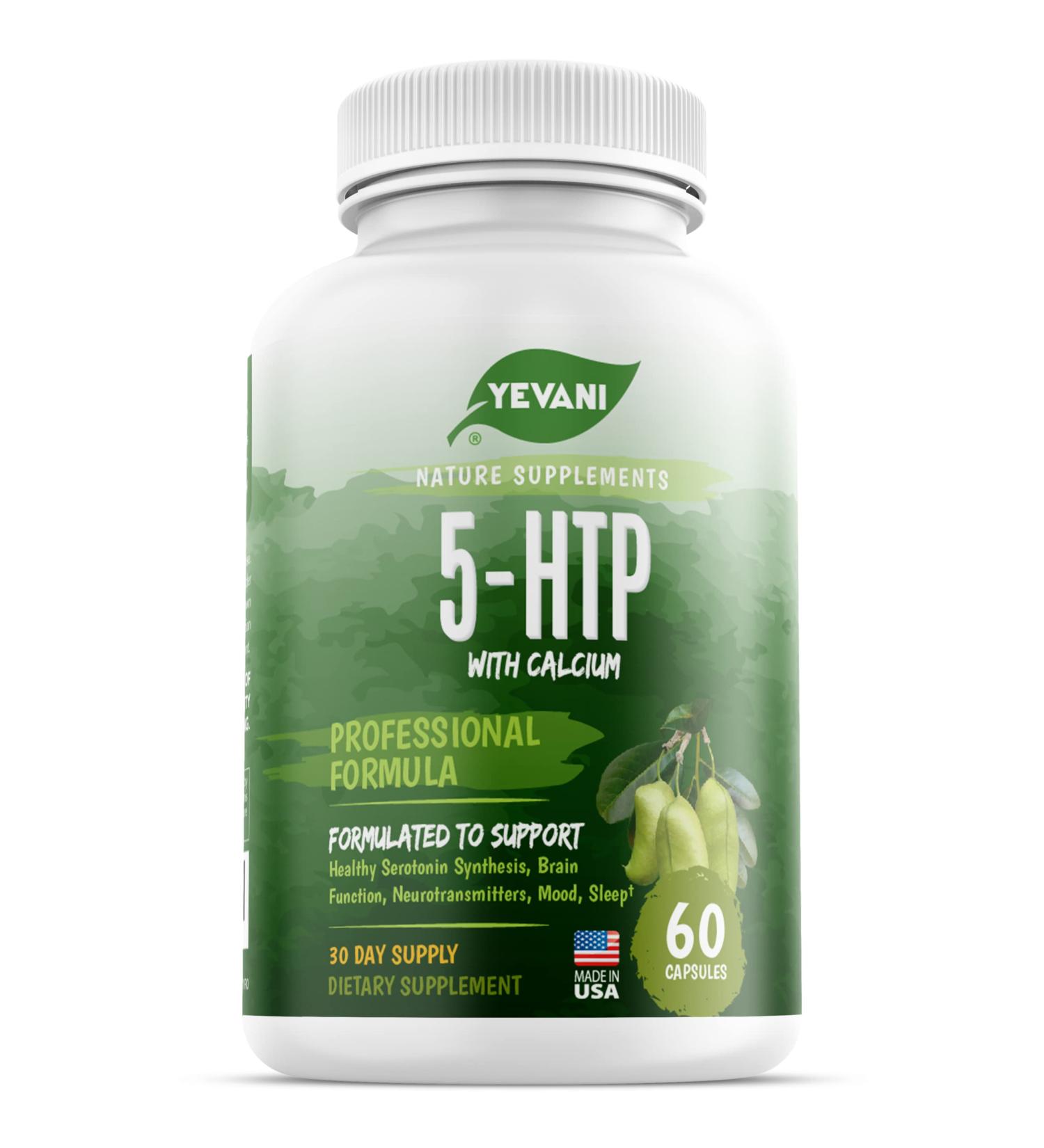 100% Pure 5-HTP Supplement with Calcium Mood Stress & Sleep Support for Adults | 60 Capsules | Neurotransmitter Formula - Buy Online on GoSupps.com