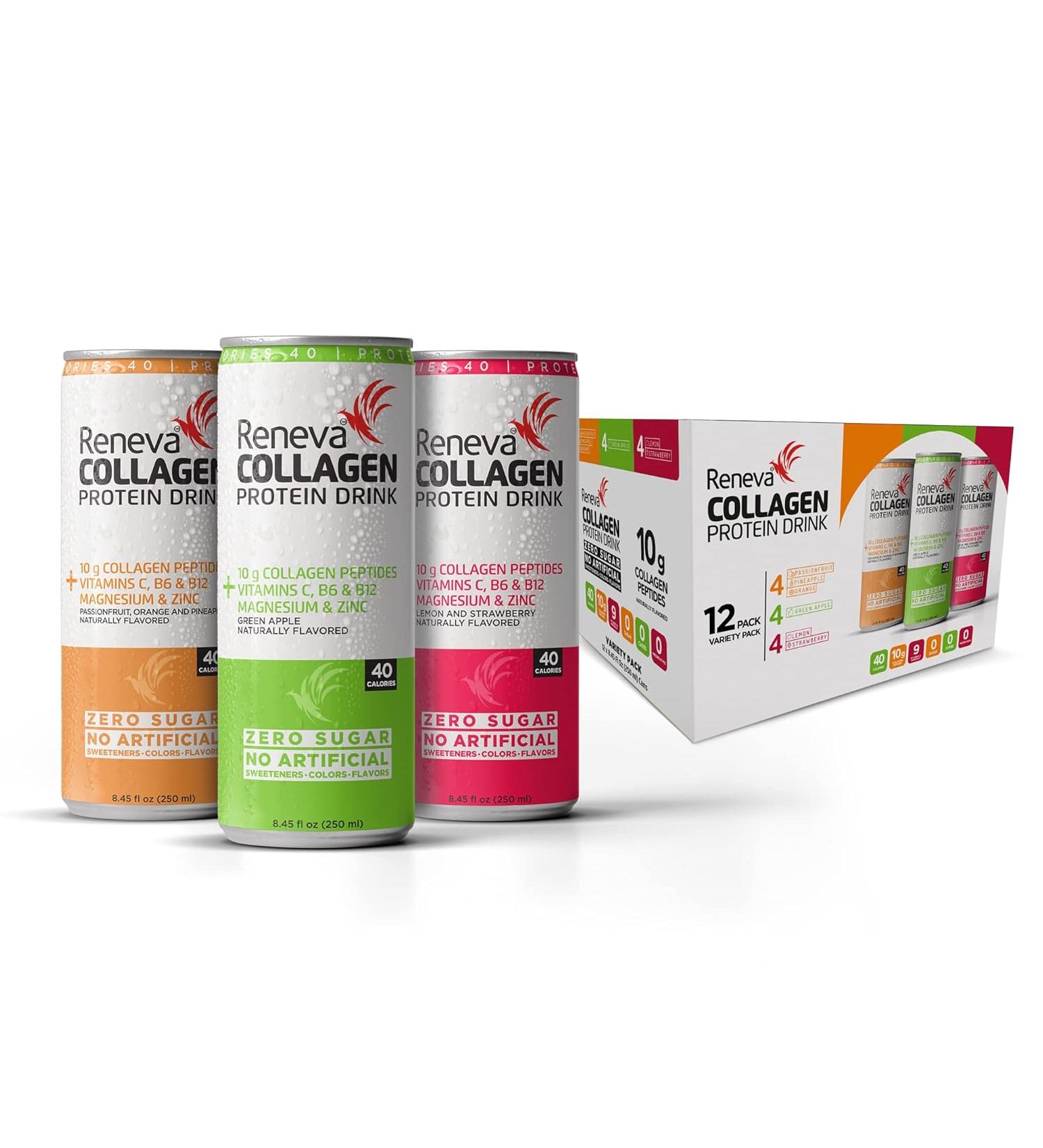 Reneva Collagen Protein Drink 10g Collagen Peptides Electrolytes B-Vitamins Zinc and Zero Sugar - 8.45 Oz - Pack Of 12 - Buy Online on GoSupps.com