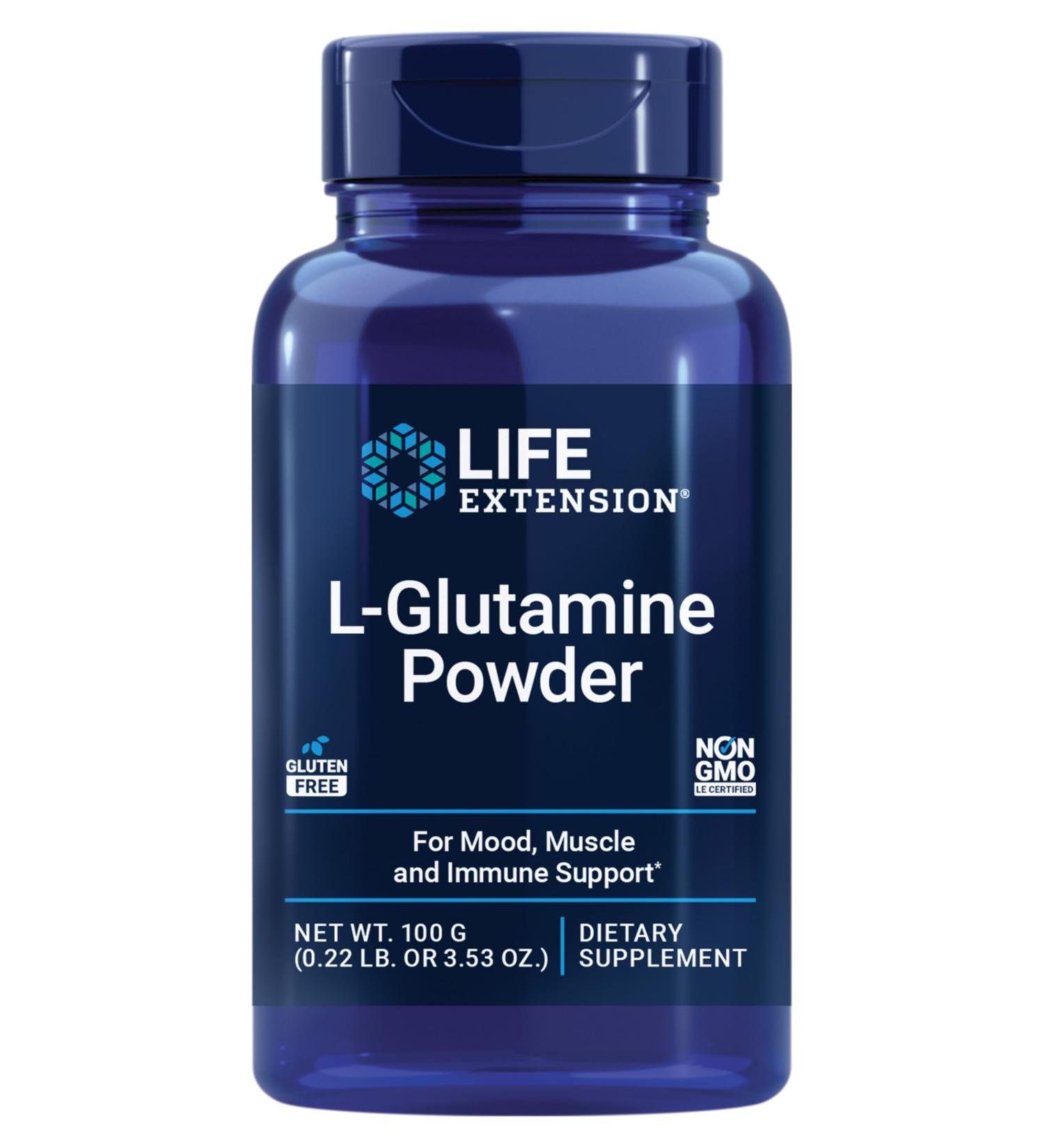 Life Extension L-Glutamine Powder Amino Acid Supports Muscle Health and Immune Health Gluten-Free Non-GMO Vegetarian 100 Grams - Buy Online on GoSupps.com
