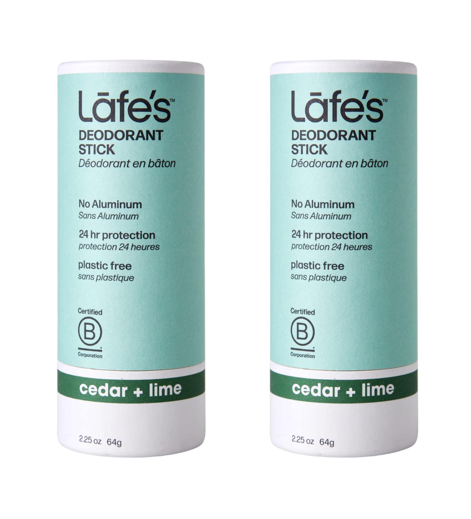Lafe's Natural Deodorant | 2-Pack 2.25oz Plastic Free Natural Deodorant Stick in Paper Packaging | Aluminum Paraben and Baking Soda Free with 24-Hour Protection (2-Pack Cedar & Lime) Cedar & Lime 1 Count (Pack of 2) - Buy Online on GoSupps.com