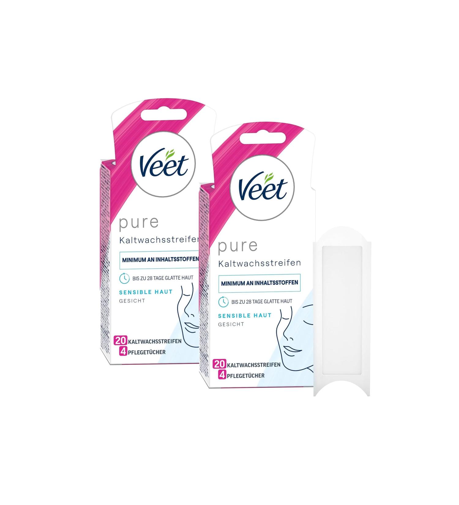 Veet Pure Cold Wax Strips for Sensitive Skin | Face Application | 40 Double Strips - Up to 28 Days Smooth Skin - Buy Online on GoSupps.com