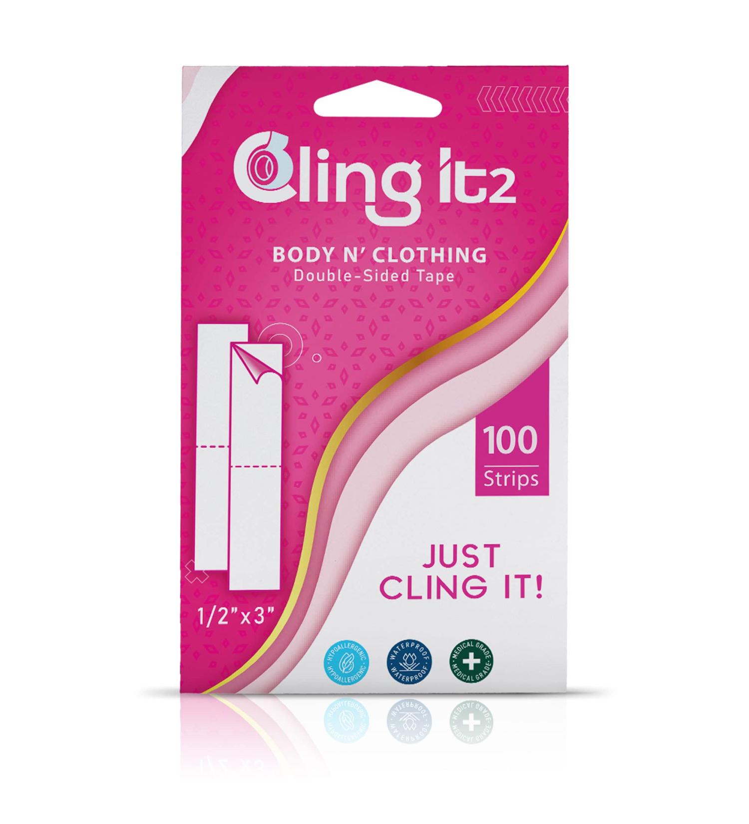 CLING IT2 Double Sided Tape for Clothes - 100 Strips, Hypoallergenic Fabric Tape, Transparent & Medical Grade - Buy Online on GoSupps.com