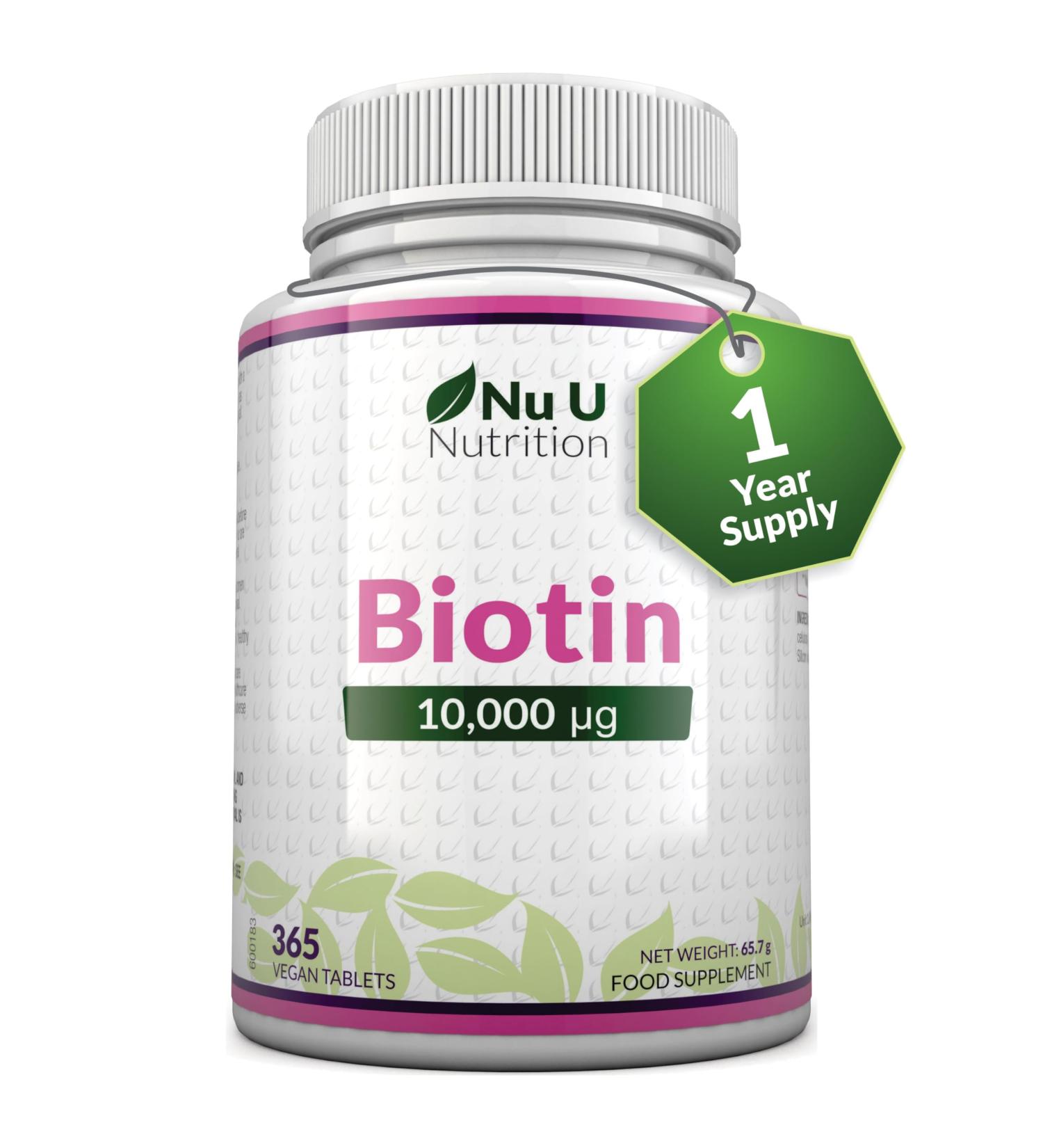 Biotin Hair Growth Supplement - 365 Vegan Tablets | 10,000mcg - Full Year Supply - Buy Online on GoSupps.com