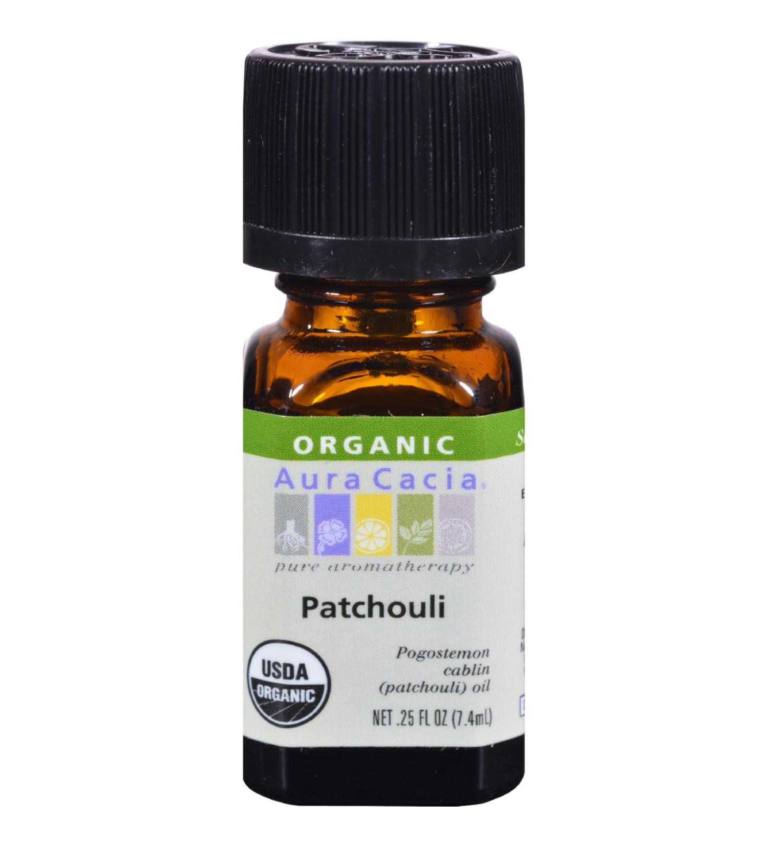 Aura Cacia 100% Dark Patchouli Essential Oil | Certified Organic GC/MS Tested for Purity | 7.4 ml (0.25 fl. oz.) | Pogostemon cablin