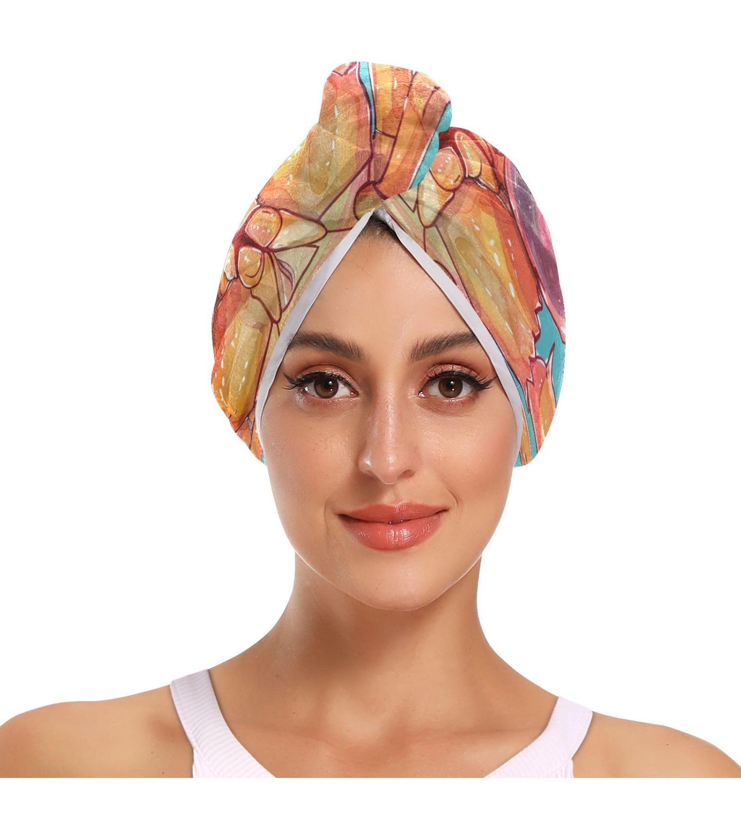 Cool Summer Crab Hair Towel 2 Pack - Super Absorbent Quick Dry Hair Turbans for Women & Girls - Buy Online on GoSupps.com