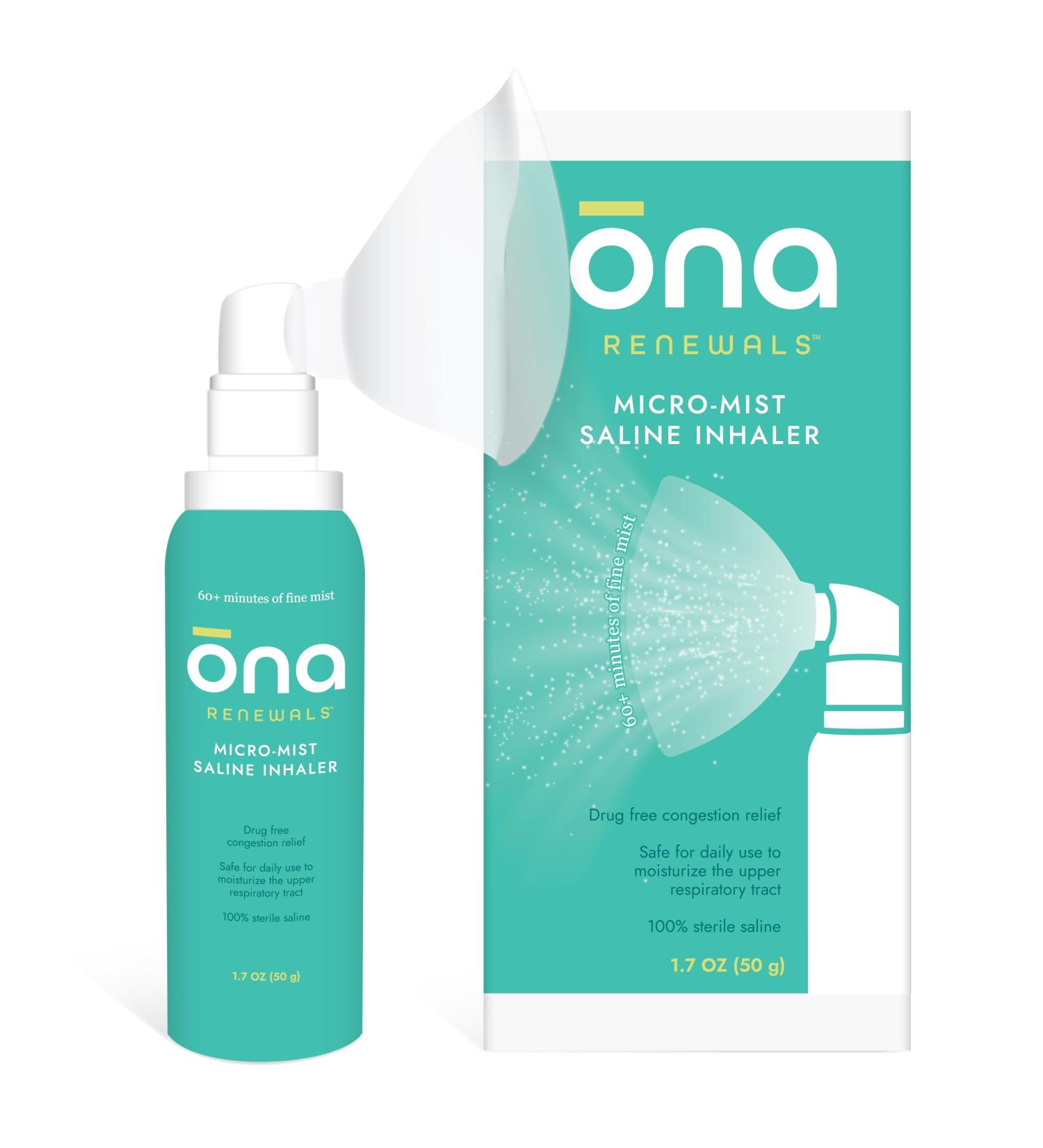 ONA Renewals Saline Micro-Mist Nasal Inhaler Congestion Relief for Adults Cold and Flu Allergy Sinus Relief Unscented 1.7oz - Buy Online on GoSupps.com