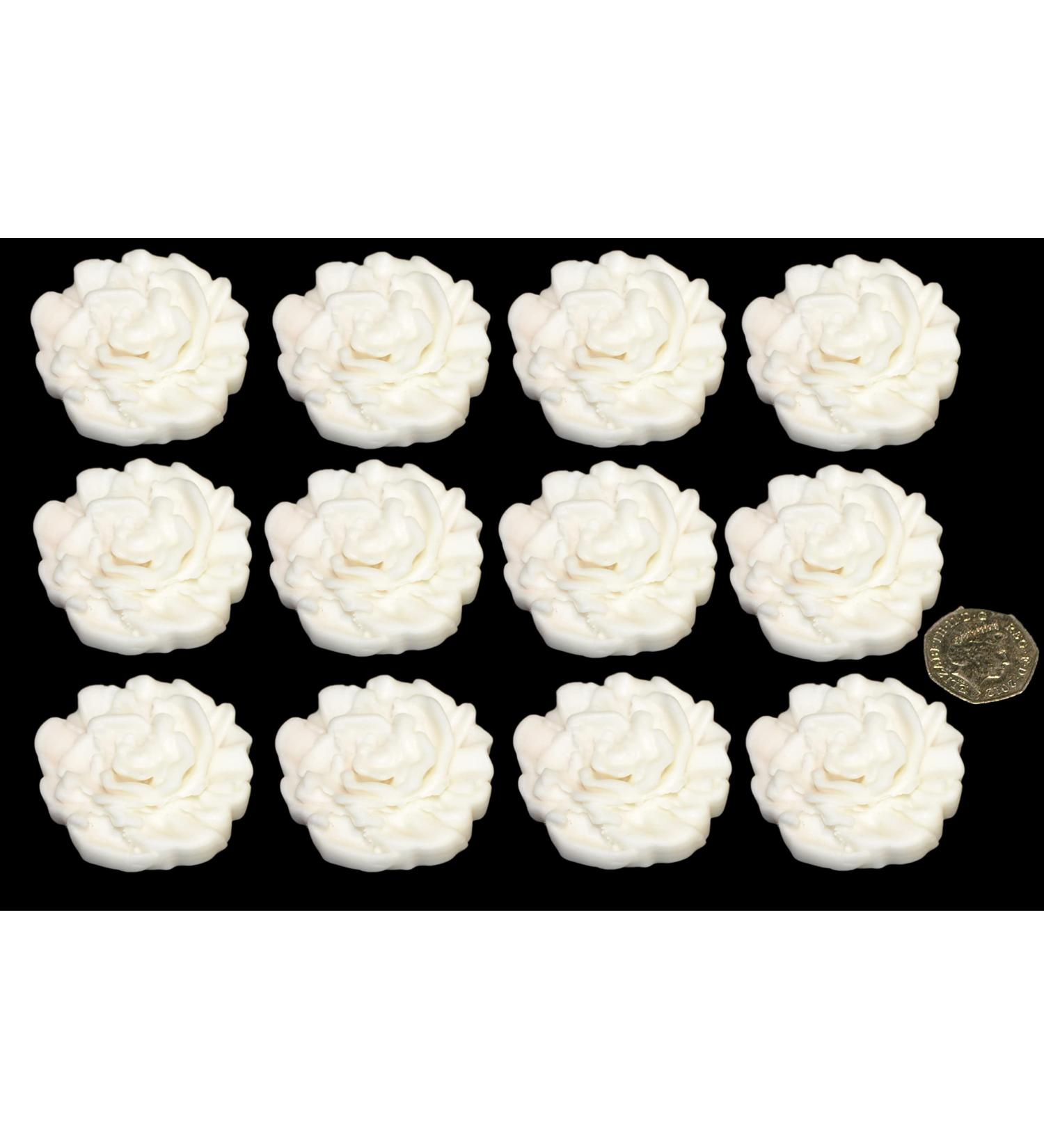12 x Edible 3D 50mm Icing Roses 20 colours toppers decorations cake (White)