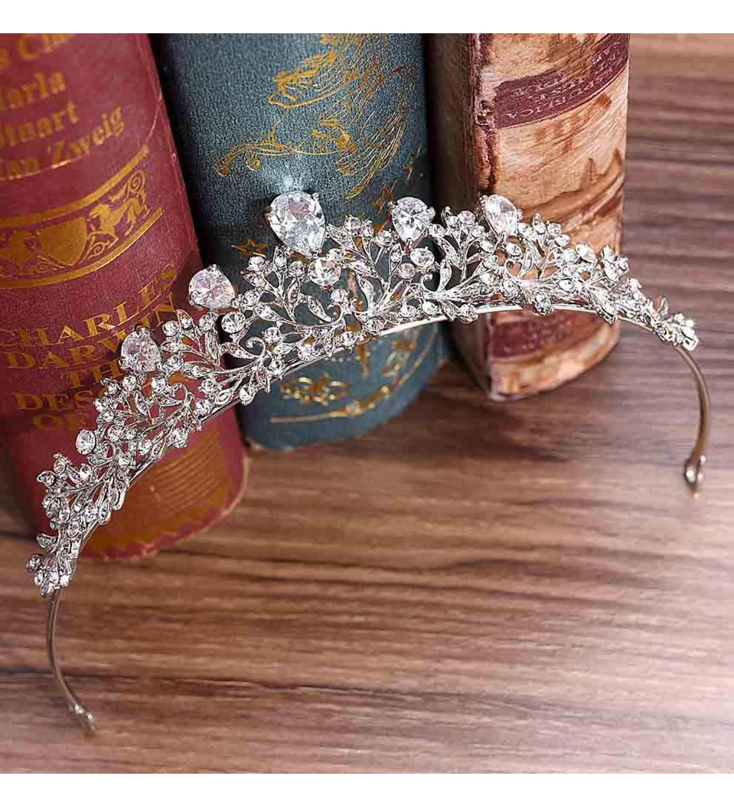 Jovono Silver Wedding Tiara for Adults | Elegant Bridal Jewelry with Rhinestones Perfect Tiara for Women - Buy Online on GoSupps.com