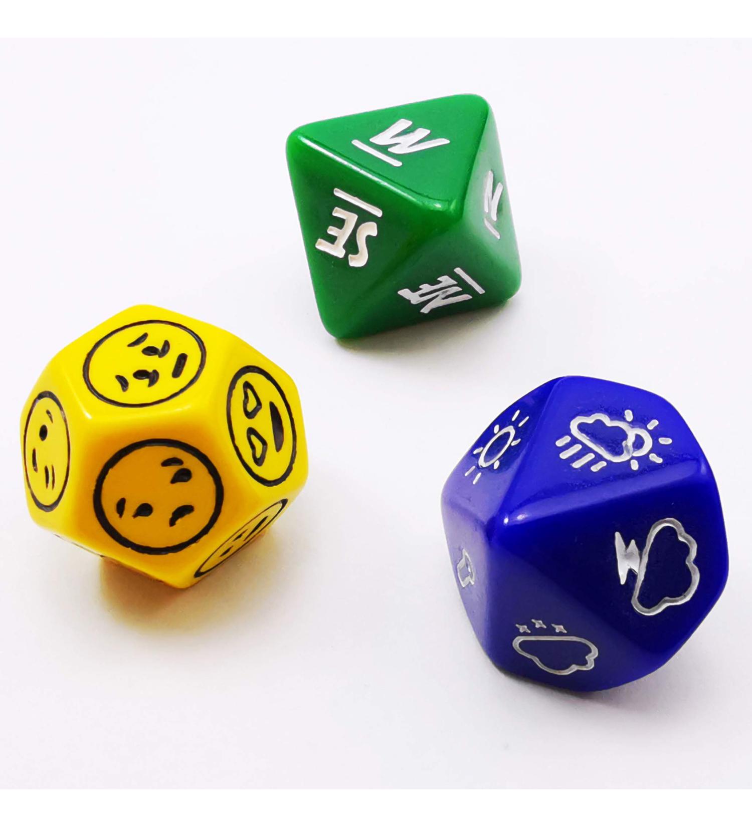 Bescon Emotion Weather & Direction Dice Set - 3 Piece Polyhedral RPG Dice in Blue, Green, Yellow - Buy Online on GoSupps.com