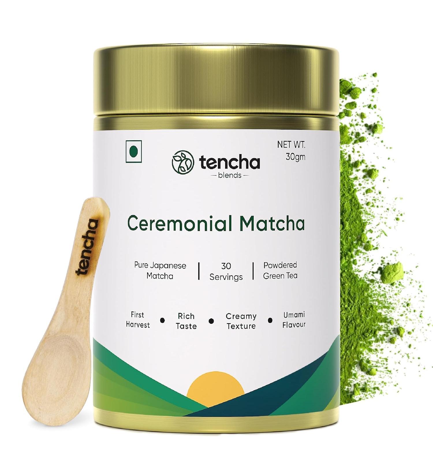 Ten.cha - Ceremonial Matcha Tea | 100% Pure Super Premium Grade | Japanese Matcha Green Tea Powder | Free Spoon | Vegan | Tested For Radiation | 30gms - Buy Online on GoSupps.com