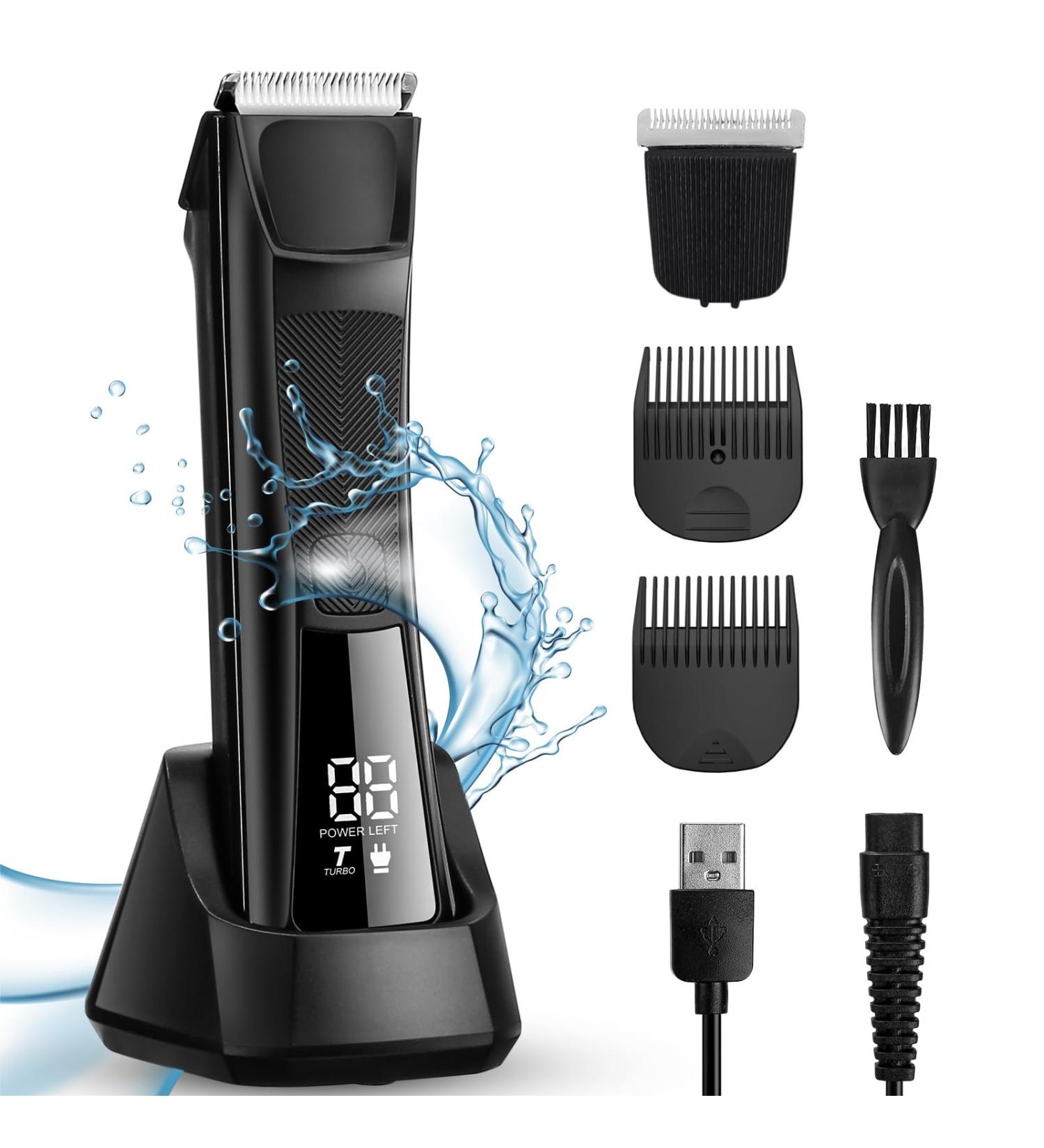 Rechargeable Body Hair Trimmer for Men - Wet & Dry Groin Groomer with LED Light - Private Parts & Pubic Hair Razor - Waterproof - (Due Teste di taglio) - Buy Online on GoSupps.com