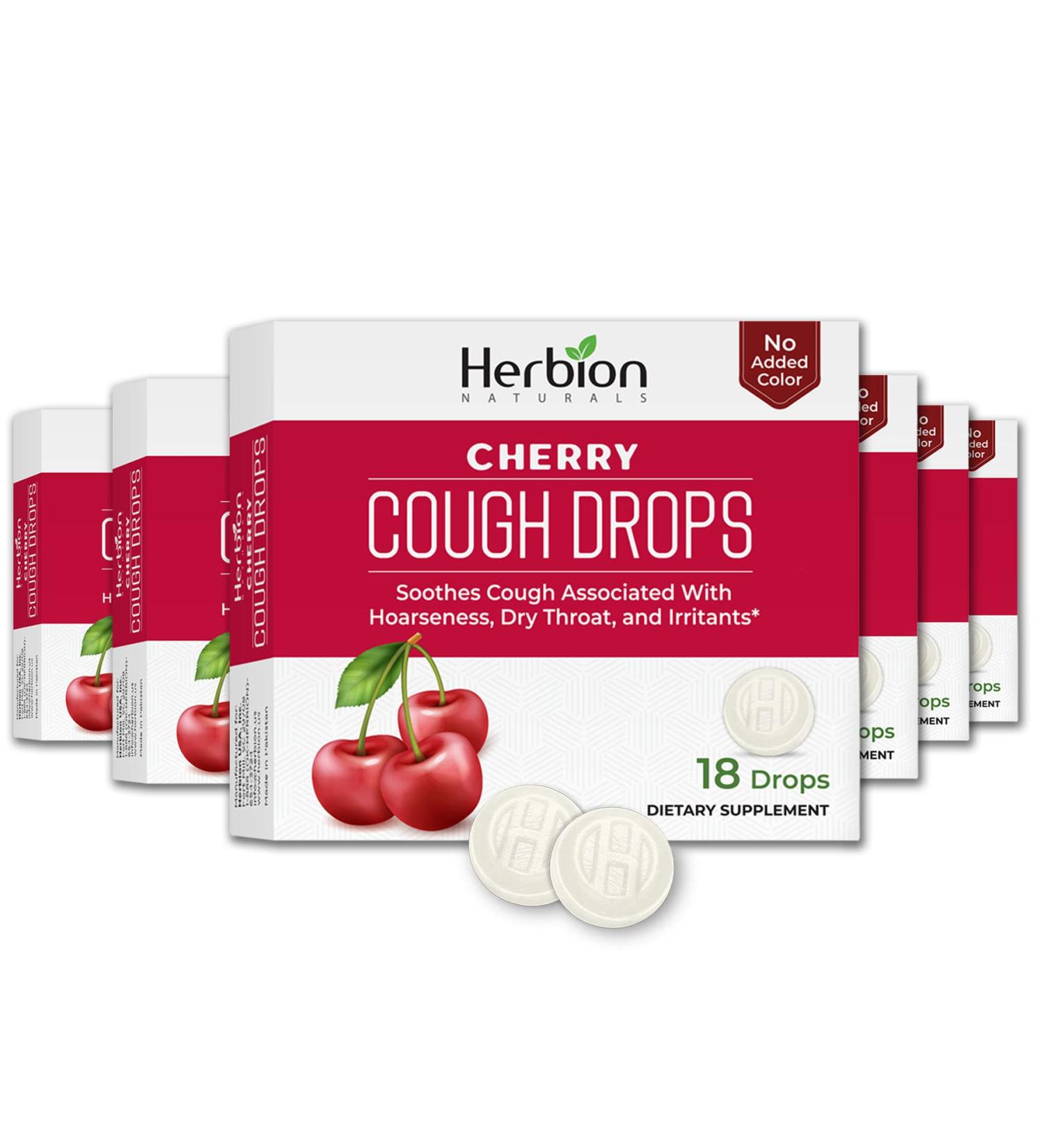 HERBION Naturals Cough Drops Dietary Supplement Soothes Cough for Adults and Children Over 6 Years No Artificial Flavor No Added Color 108 Count Cherry Pack of 6 - Buy Online on GoSupps.com