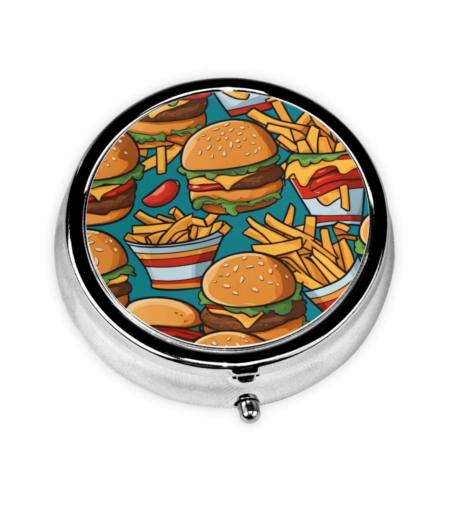 Portable Metal Pill Box - 3-Compartment Mini Organizer for Travel - Tasty Food Design - Buy Online on GoSupps.com