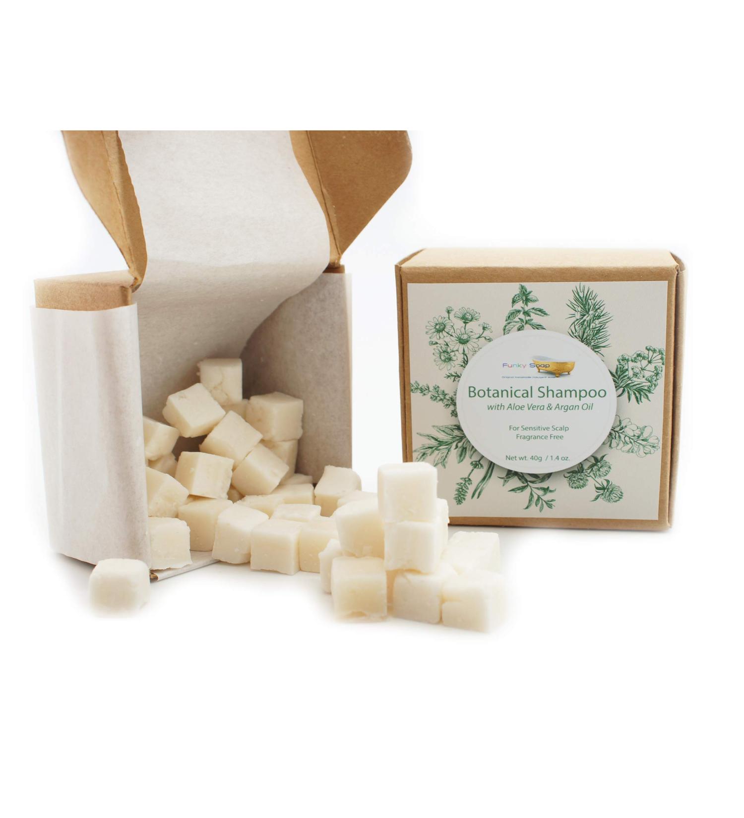 Funky Soap Botanical Shampoo Cubes with Aloe Vera and Argan Oil for Sensitive Scalp Fragrance-Free 40g