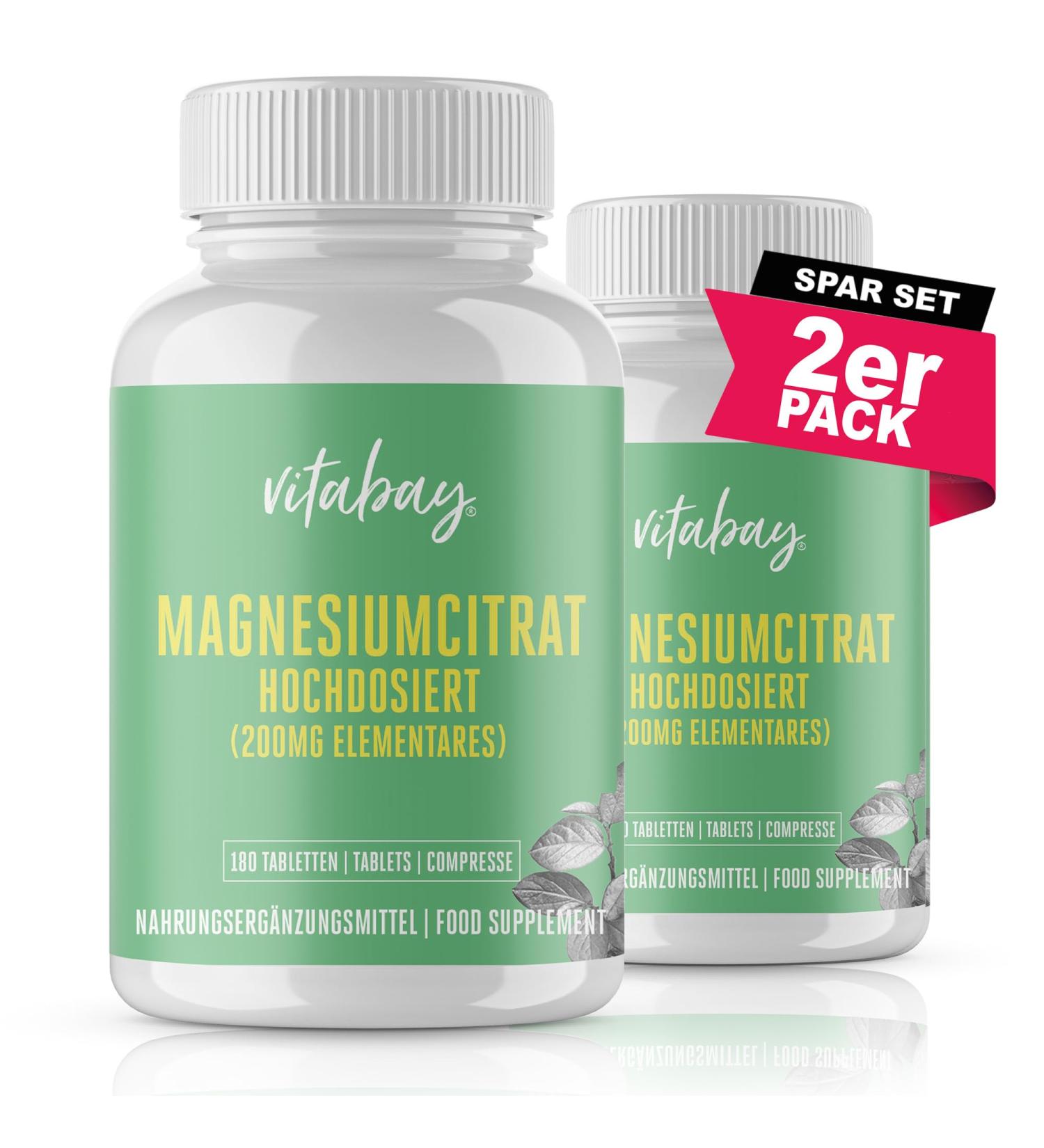 Vitabay Vegan Magnesium Citrate Tablets - 360 High-Dose Capsules (2-Pack) - 1278 mg Magnesium Citrate (200 mg Elemental) - Laboratory Tested - Buy Online on GoSupps.com