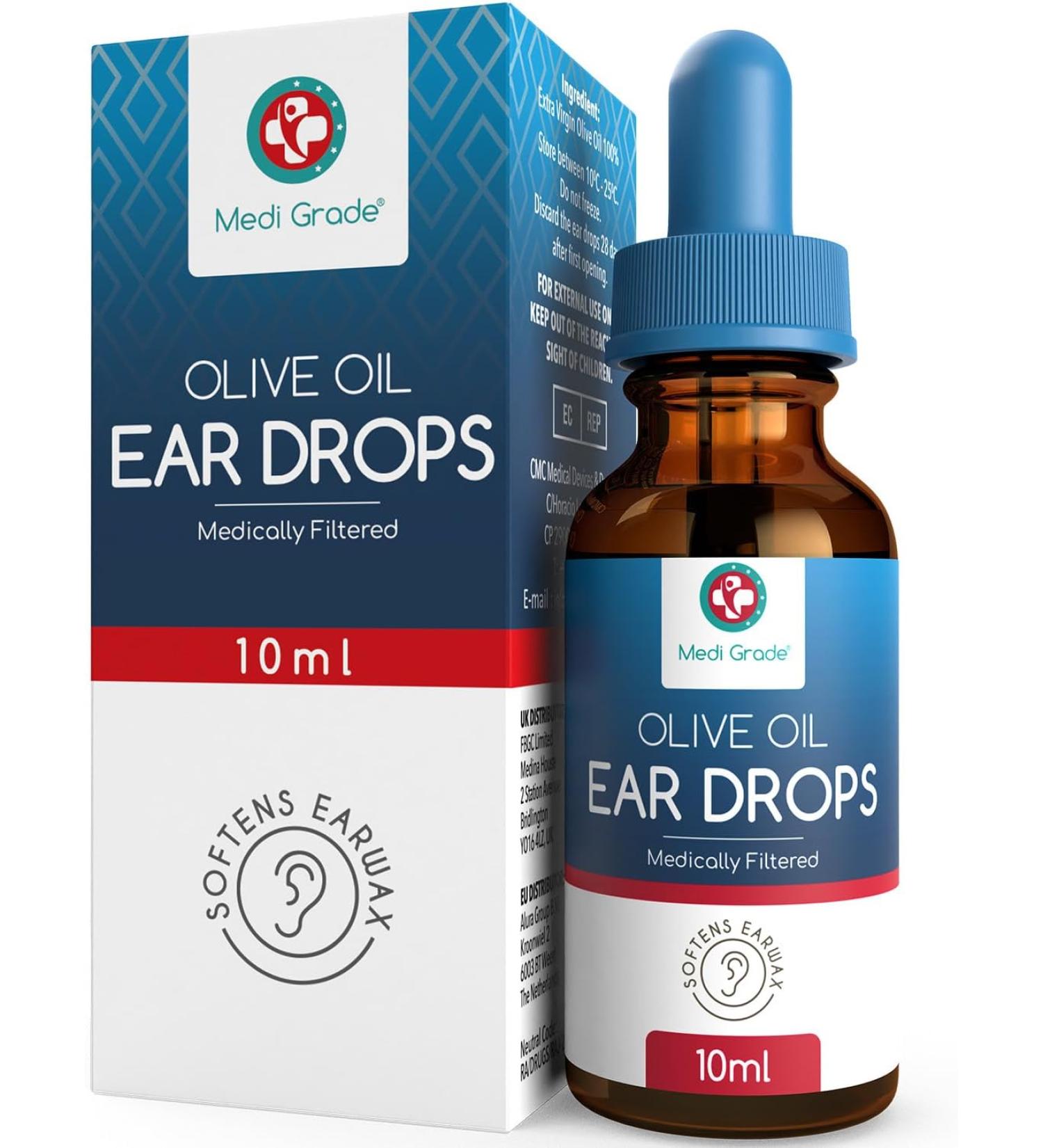 Medi Grade Olive Oil Ear Drops - 10ml: Wax Removal & Blocked Ears Relief - Buy Online on GoSupps.com
