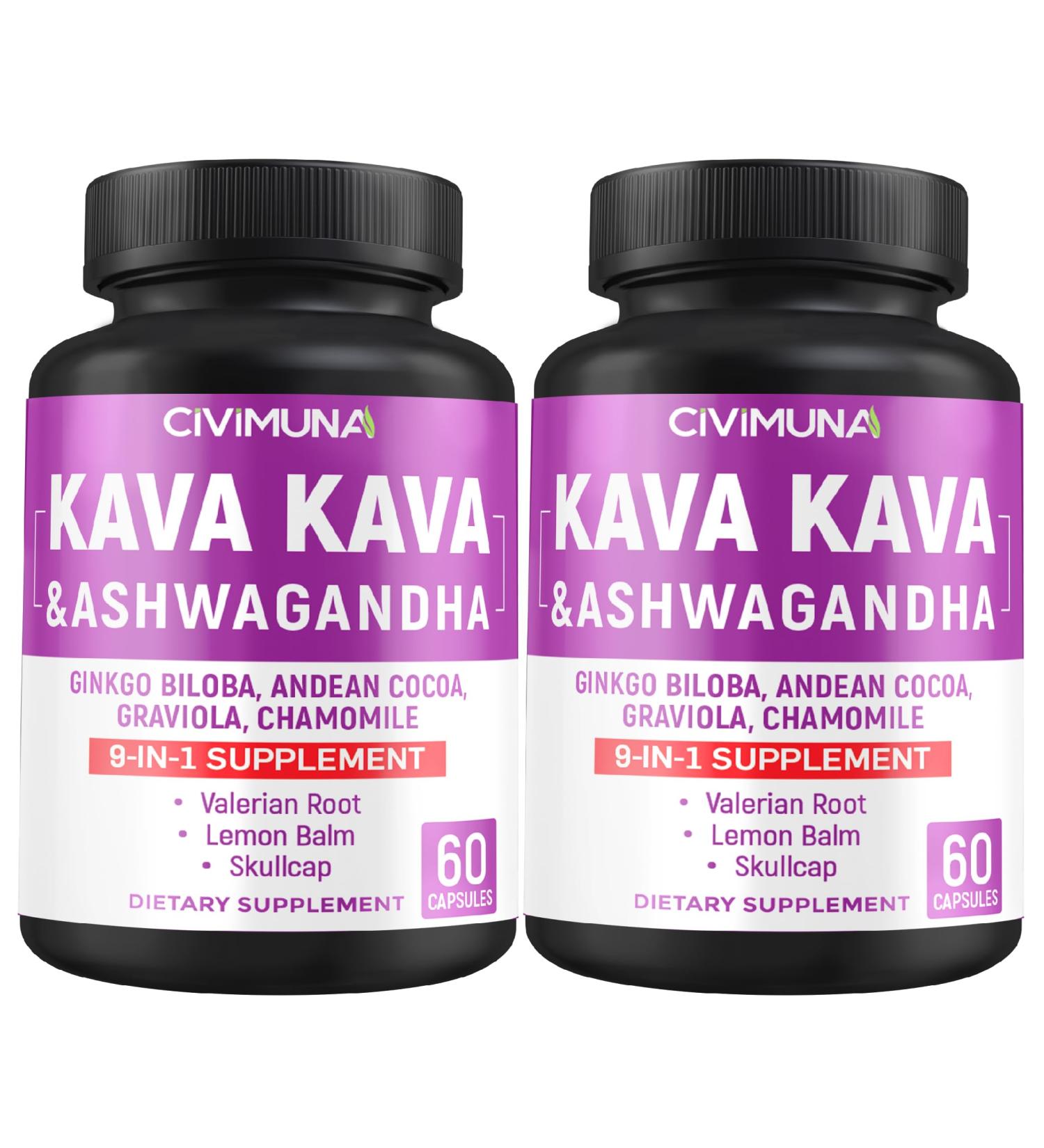 CIVIMUNA Kava Capsules with Kava Ginkgo Ashwagandha and More - 120 Capsules for 4 Months Supply (Pack of 2) - Buy Online on GoSupps.com