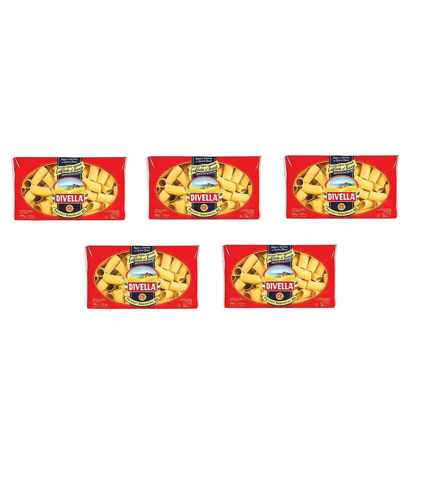 Divella Pack of 5 Divella 100% Italian pasta No. 80 Paccheri Napoletani 500g
