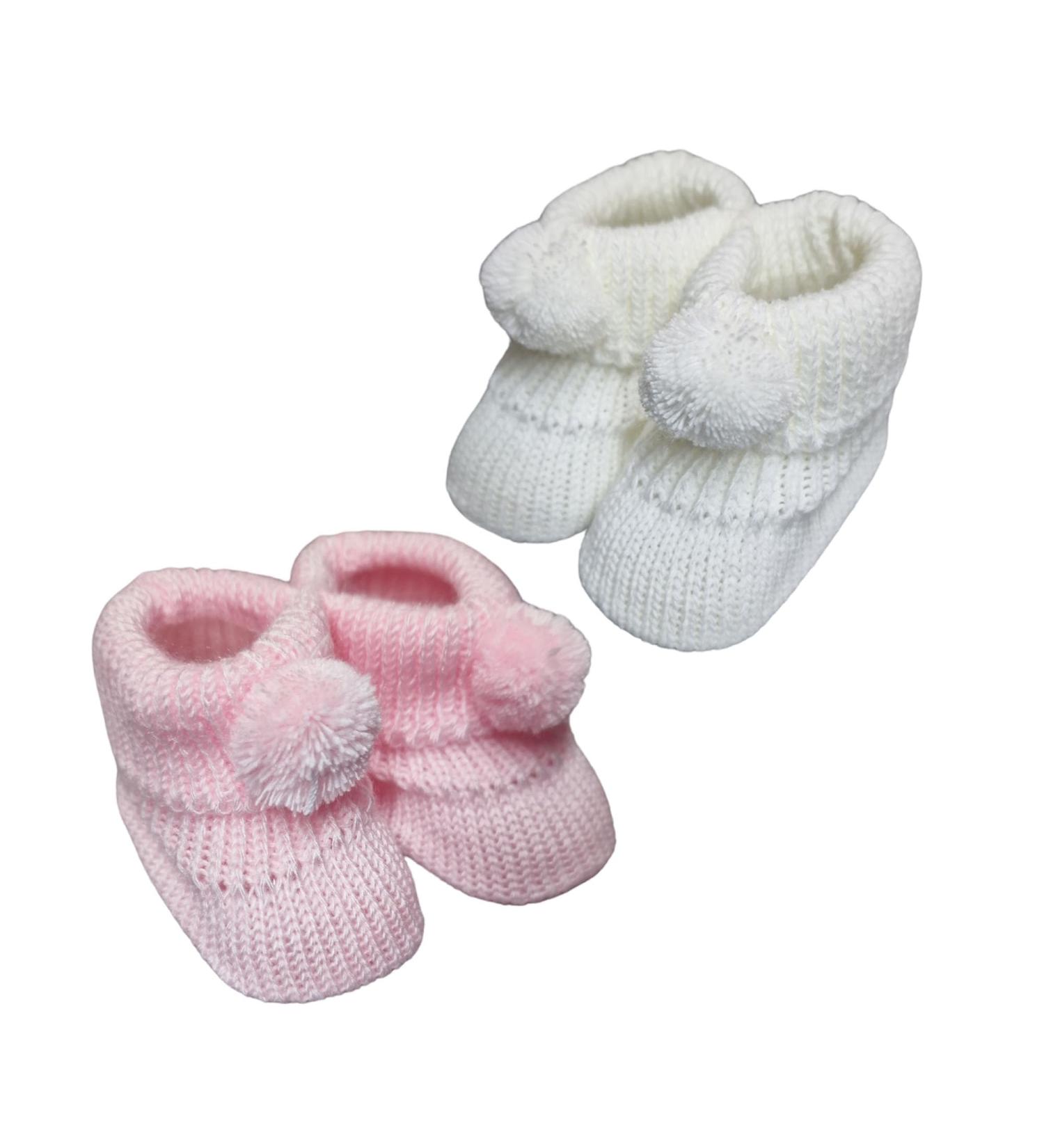 Royal Icon Newborn Baby Booties - Soft Pom Pom Bootees for 0-3 Months - Pink White - RI408 - Buy Online on GoSupps.com