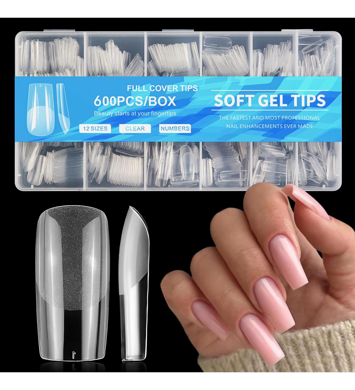 AddFavor 600pcs Medium Square Nail Tips | Clear Full Cover Gel X Fake Nails | Acrylic Nail Tips for Manicure & DIY - Buy Online on GoSupps.com