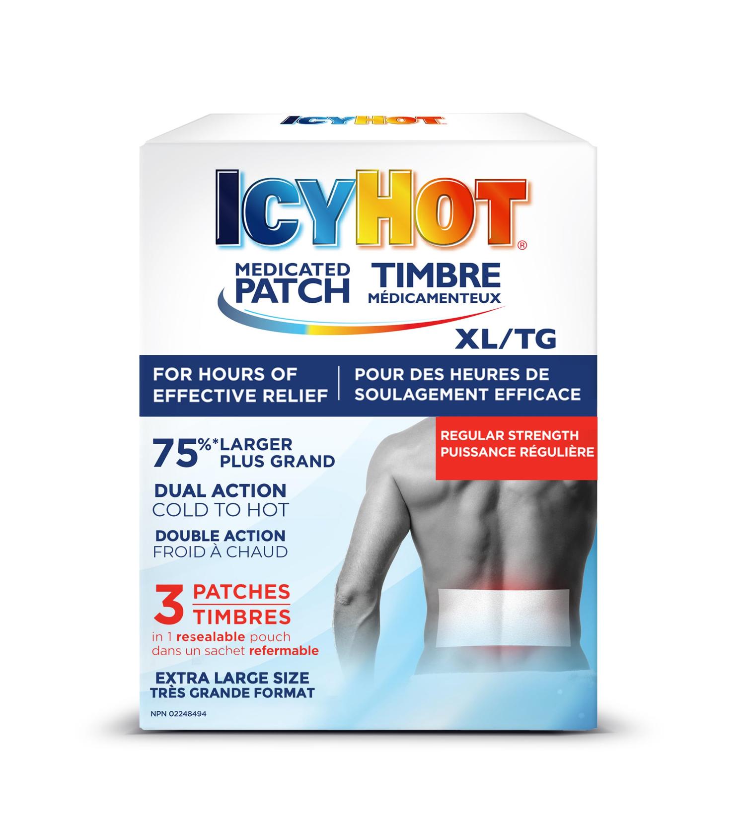 Icy Hot Medicated XL Pain Patch Large Patches for Temporary Arthritis Lumbago Backache and Muscle Pain Relief Menthol 5% 3 Count - Buy Online on GoSupps.com