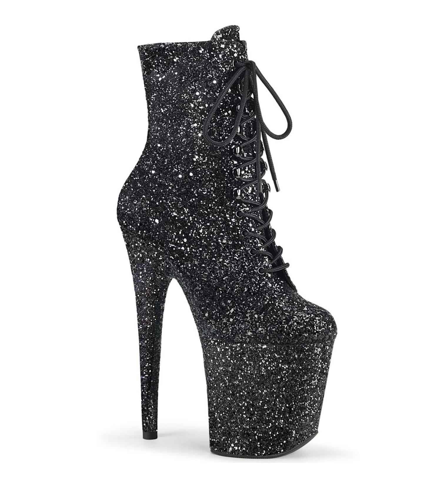 Pleaser Women's FLAMINGO-1020GWR Platform High Heels Ankle Boots Glitter 37 EU Glitter Black