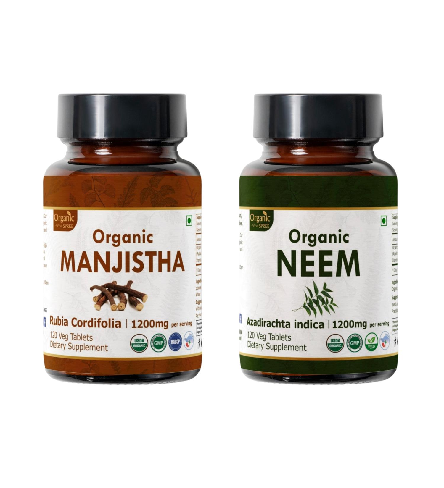 ORGANIC SPREE Manjistha & Neem Supplement 120 Tablets Each USDA Organic Herbal Skin & Detox Formula Rubia Cordifolia & Azadirachta Indica - Buy Online on GoSupps.com