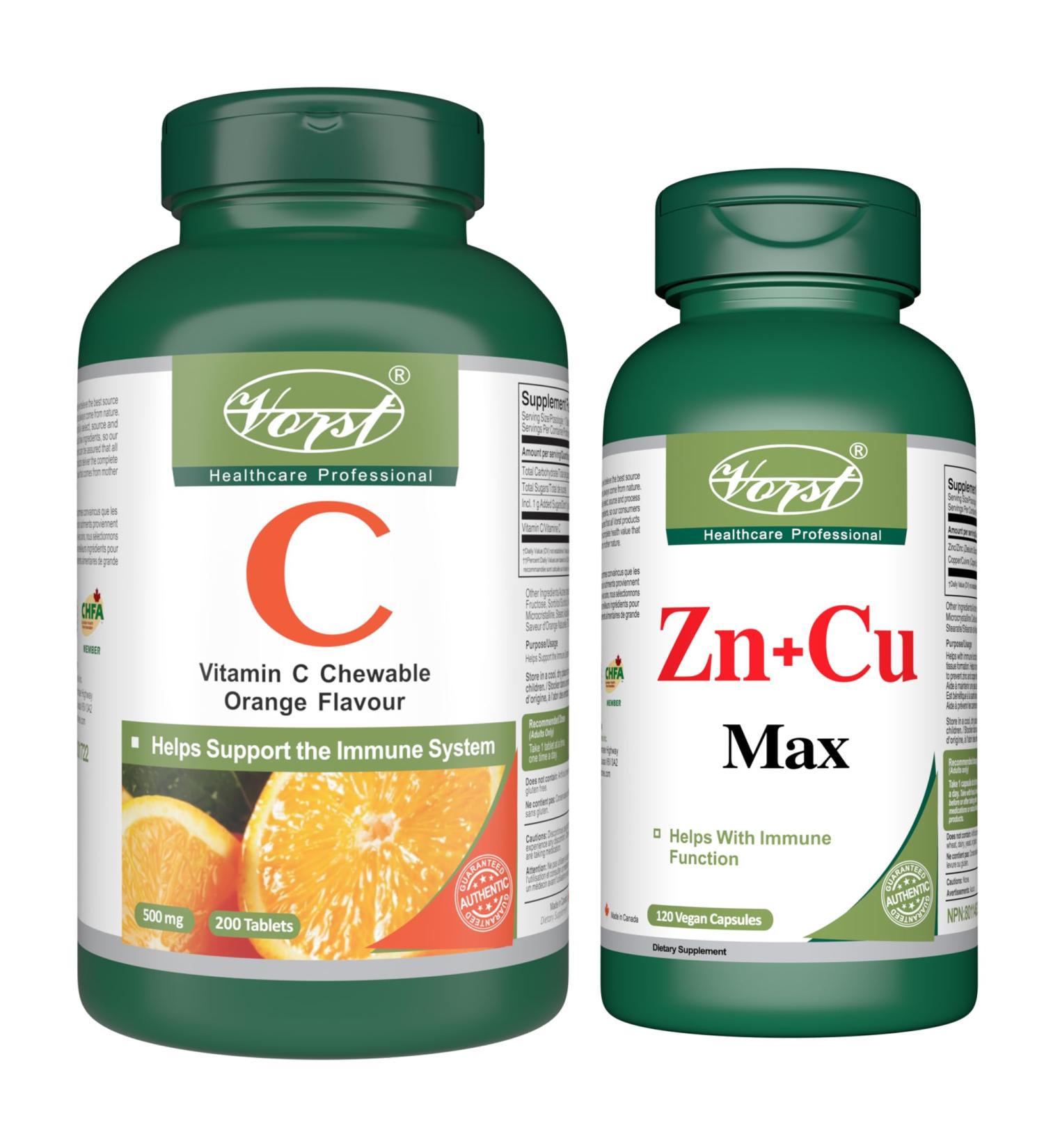 VORST Vitamin C 500mg 200 Tablets and Zinc + Copper 120 Capsules - Buy Online on GoSupps.com