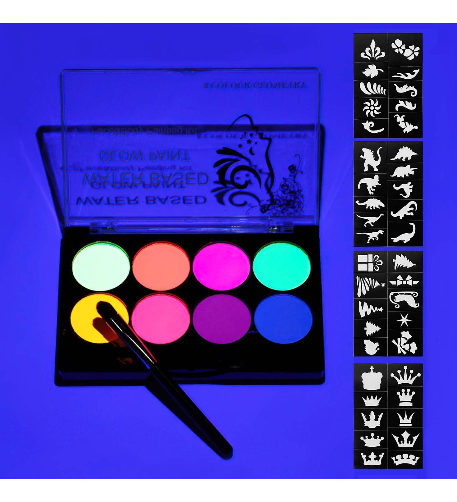 Neon Face Paint Set - Nontoxic & Washable UV Glow Body Paint with Brush - Glow in the Dark Paint for Halloween, Festivals & Parties - 8 Vibrant Colors - Buy Online on GoSupps.com