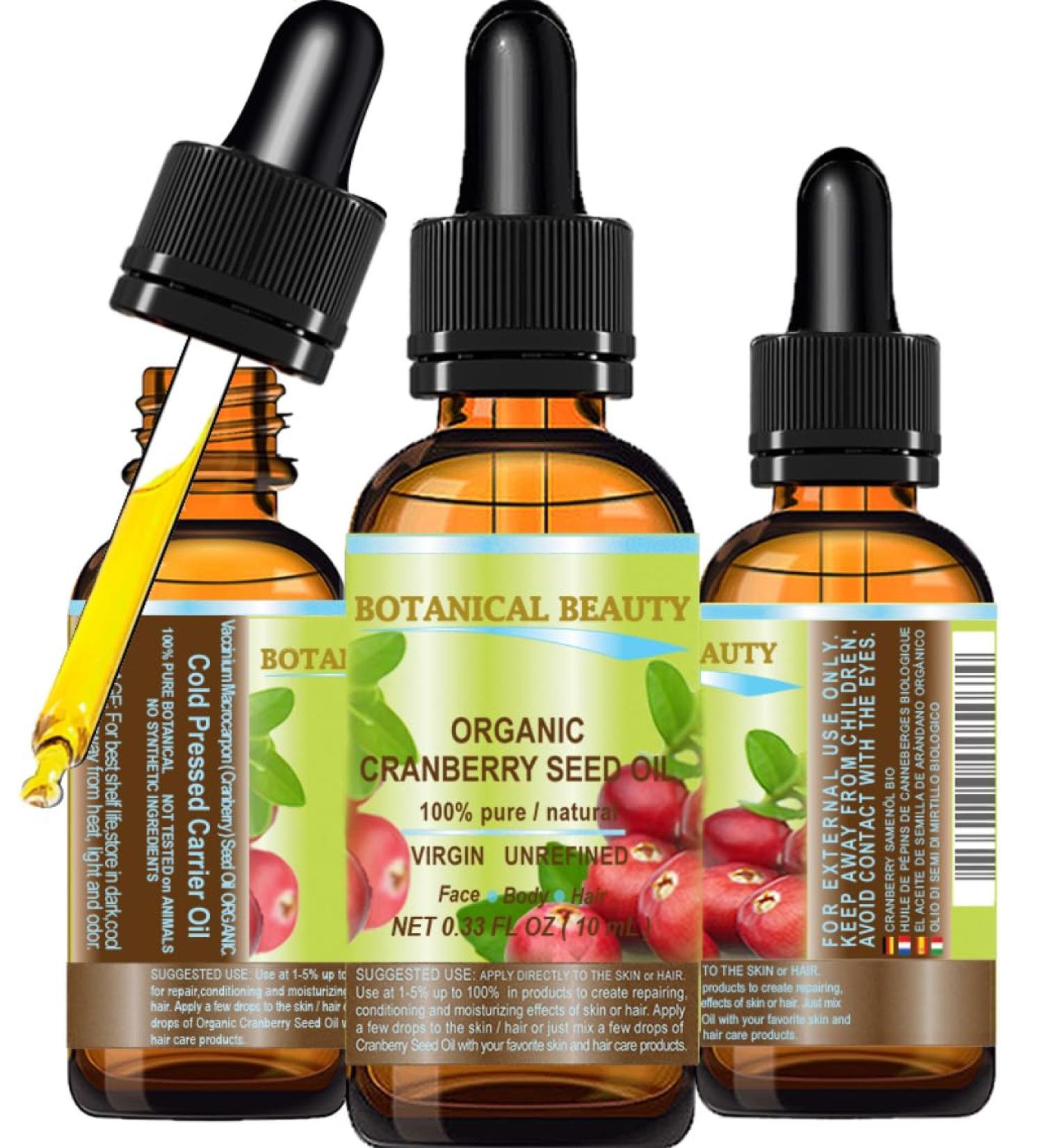 Botanical Beauty Organic Cranberry Seed Oil - 100% Pure & Unrefined Cold Pressed Carrier Oil for Face Skin Hair & Anti-Aging - 10ml - Buy Online on GoSupps.com