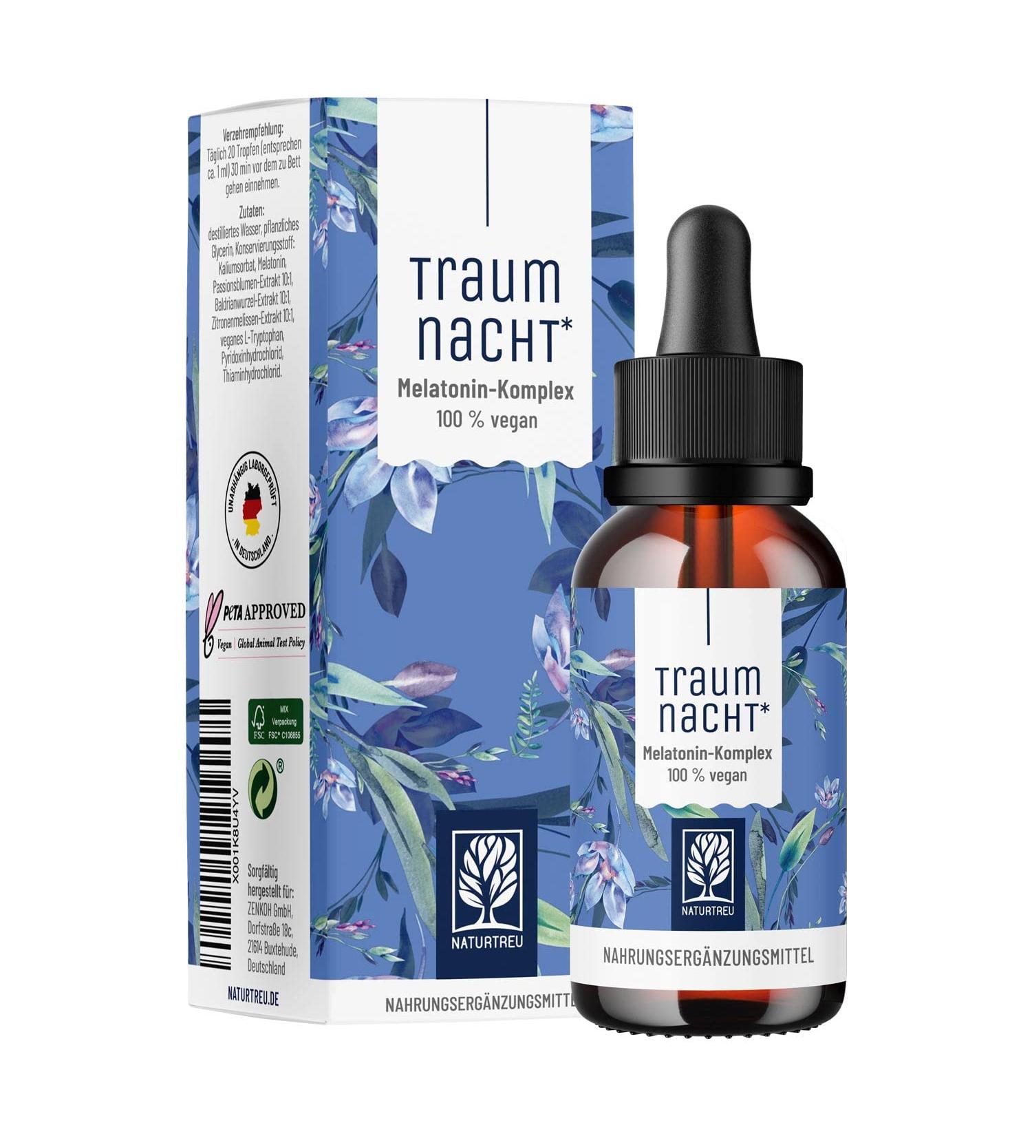 NaturTreu Dream Night Melatonin Drops 50ml | Sleep Aid with Valerian & Passion Flower | Natural Alternative to Melatonin Spray & Tablets for Jetlag Relief - Buy Online on GoSupps.com