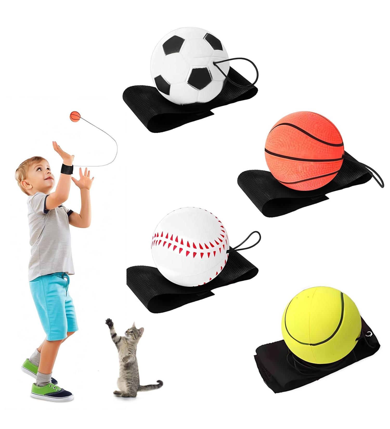 Vueinrg 4-Pack Spring Ball with Cord | Elastic Rope Bounce Balls for Kids Football Basketball Baseball - Buy Online on GoSupps.com