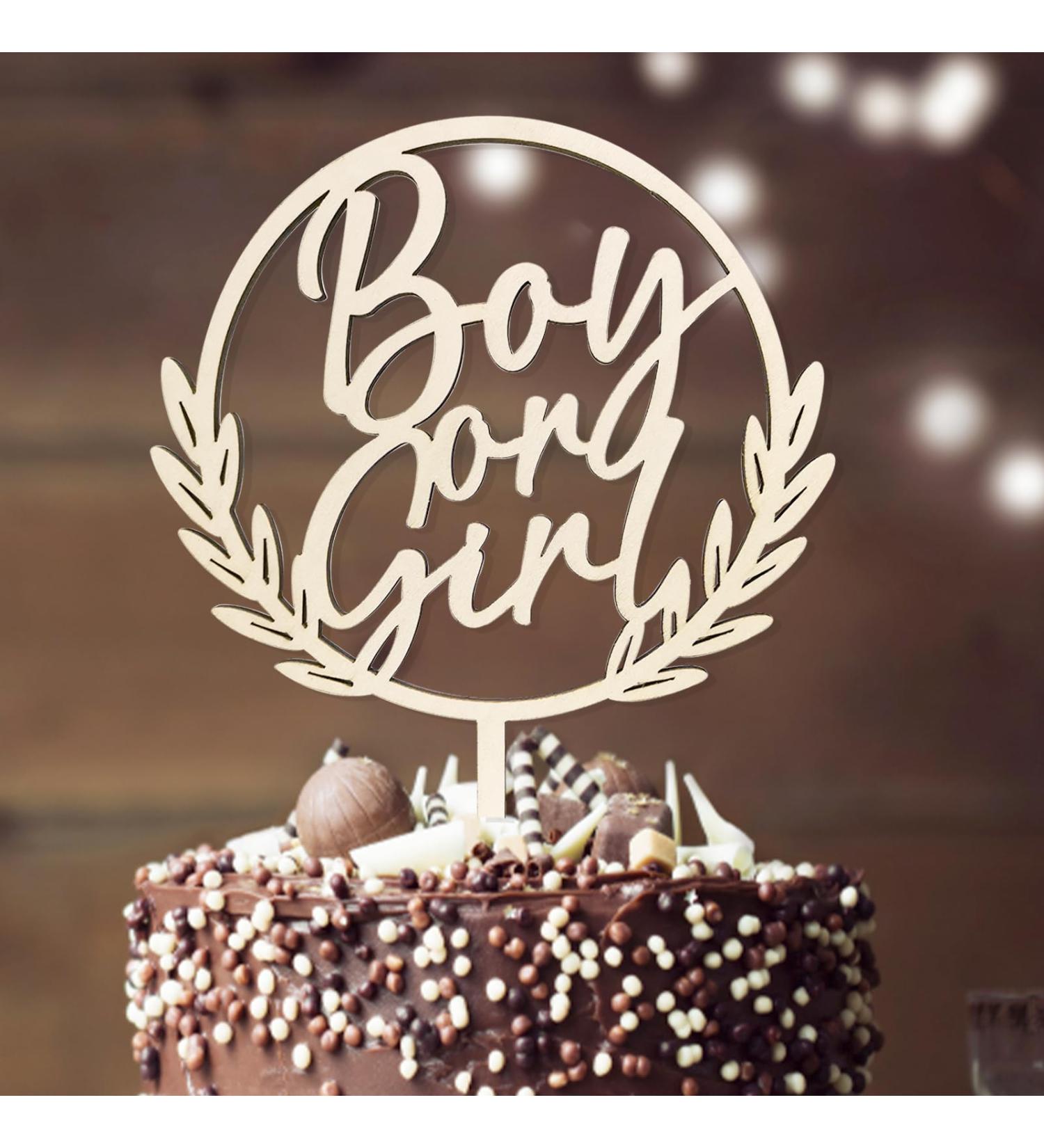 Gender Reveal Cake Topper - Wooden Boy or Girl Decoration for Baby Shower & Party - Buy Online on GoSupps.com