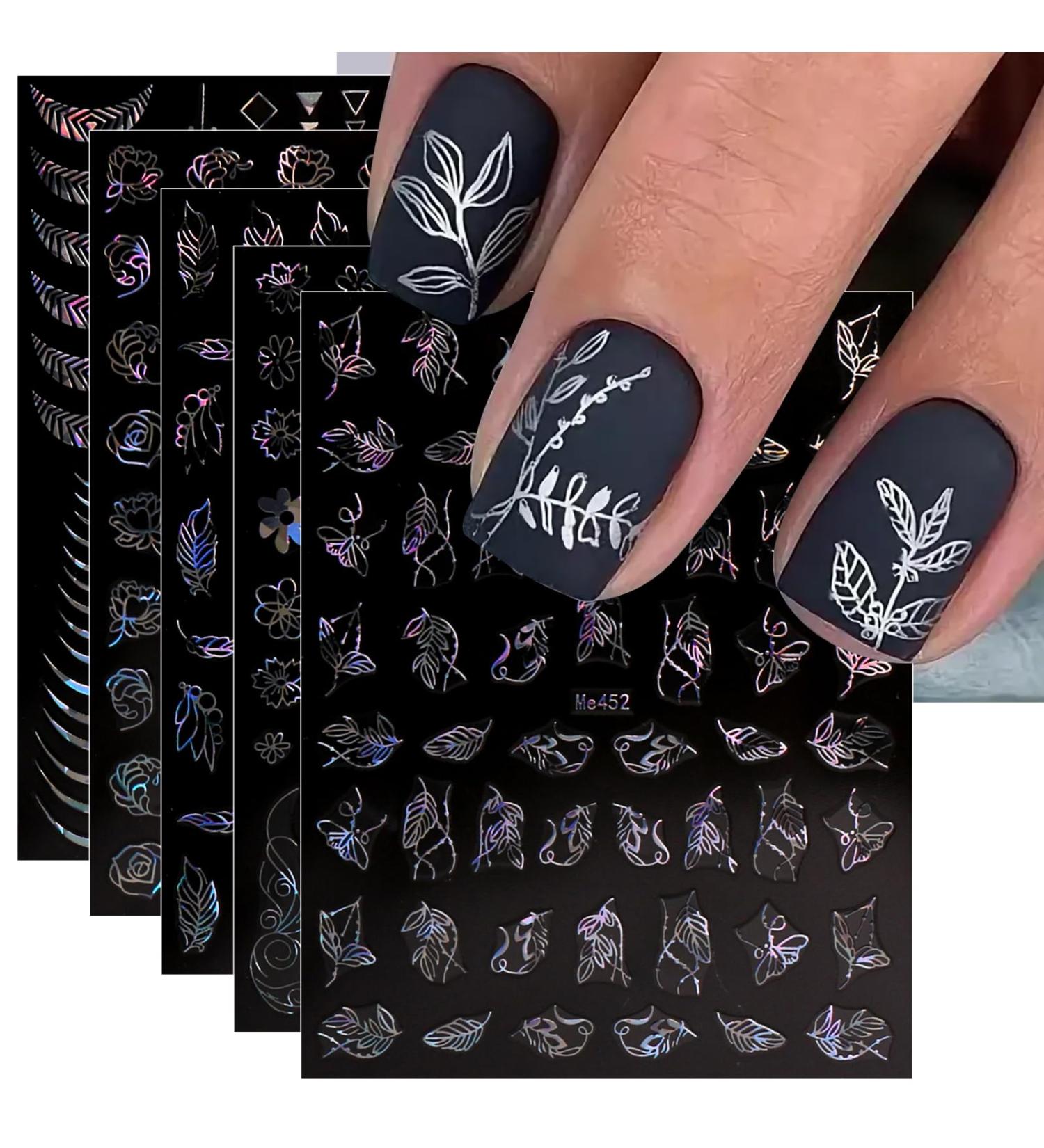 JMEOWIO Flower Nail Art Stickers - 12 Spring/Summer Decals for Silver Floral Nail Designs - Buy Online on GoSupps.com