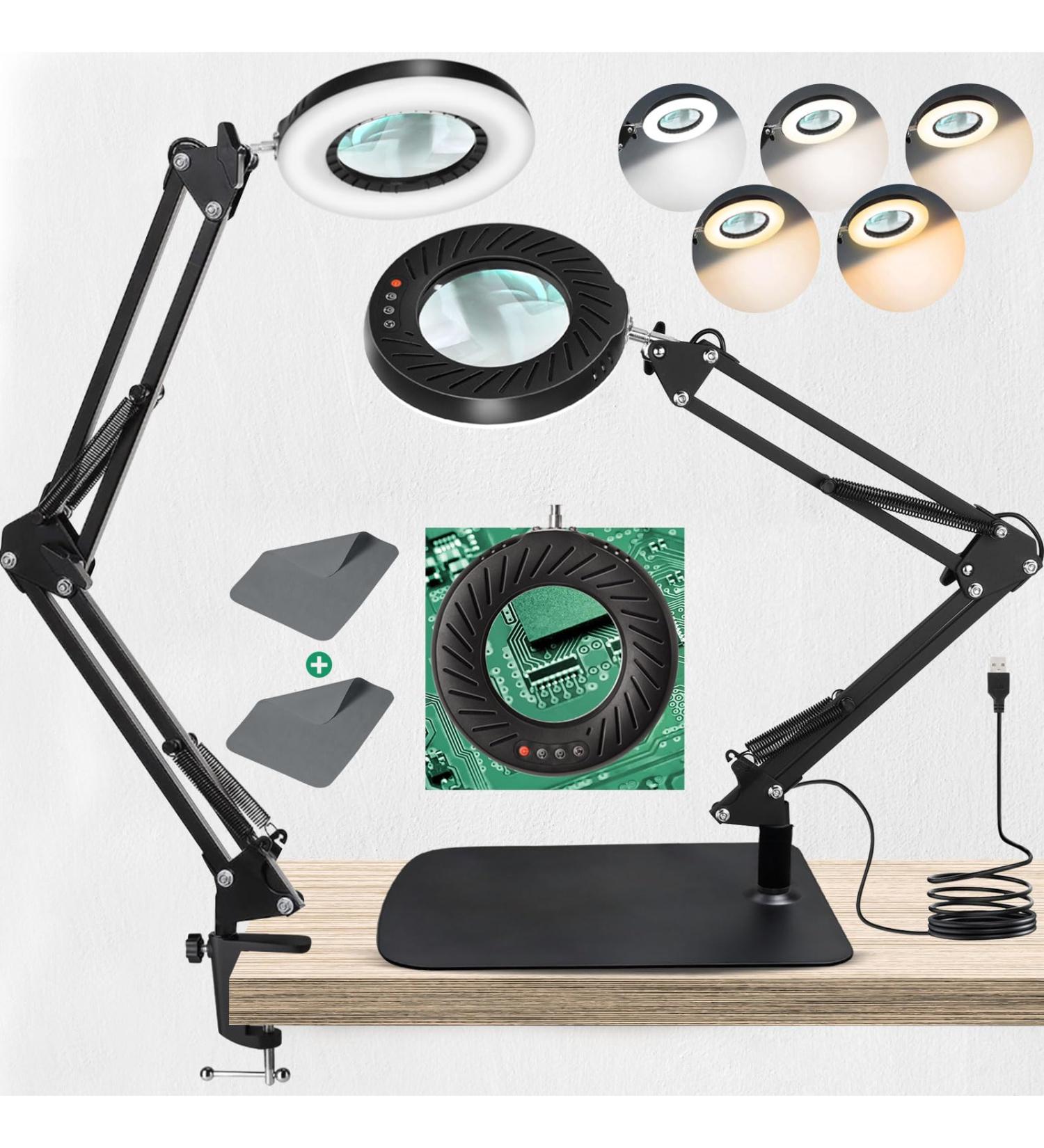 10x Magnifying Glass with Light | Illuminated LED Magnifying Lamp for Hobbies & Repairs 5 Color Modes Square Base Real Glass - Buy Online on GoSupps.com