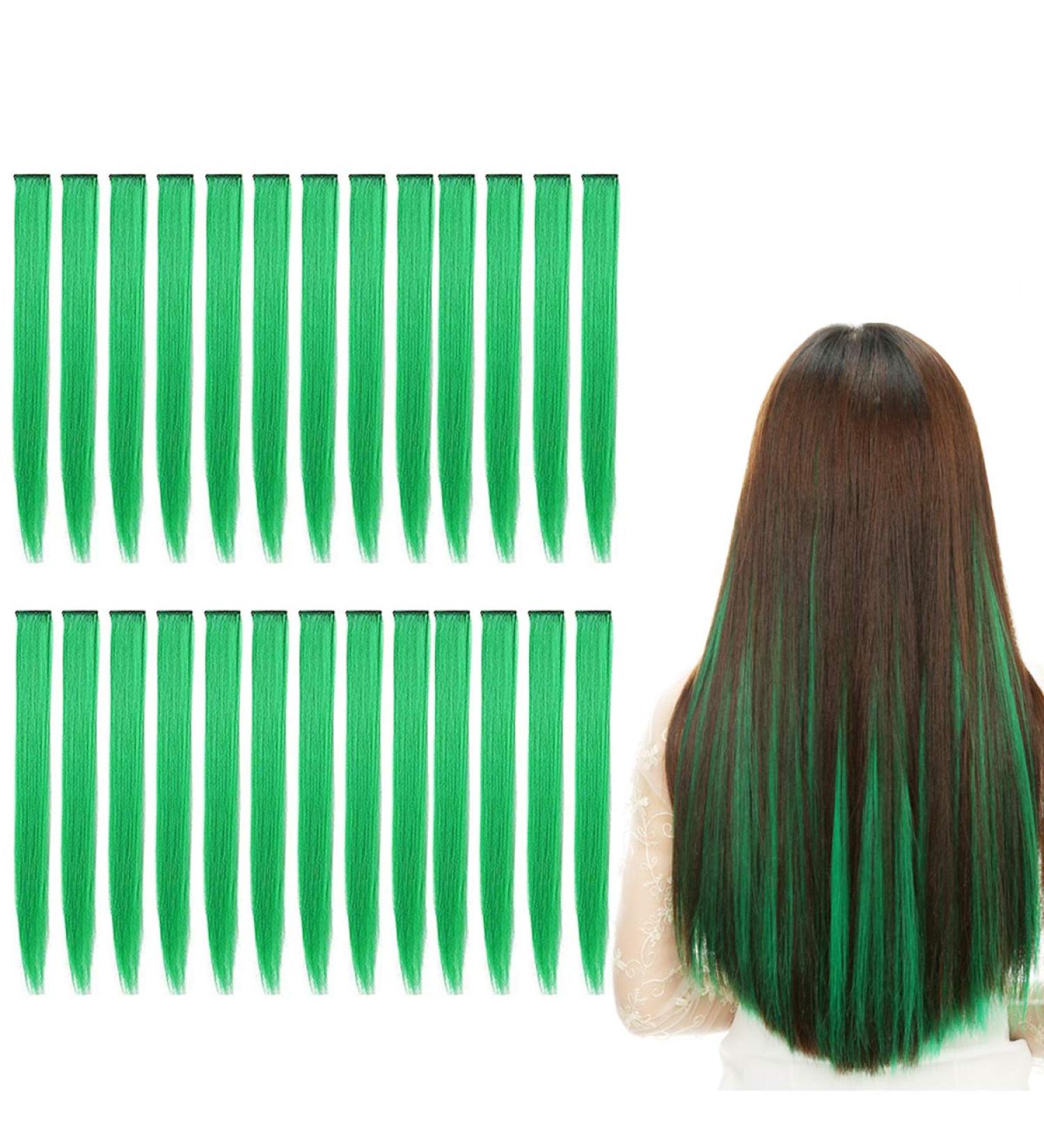 24pcs Green Hair Extensions 20 inch - Halloween Party Highlights Clip in Hair Extensions - Heat-Resistant Straight Hairpieces - Fake Hair Accessories for Women & Kids - Halloween Christmas Gifts - Buy Online on GoSupps.com