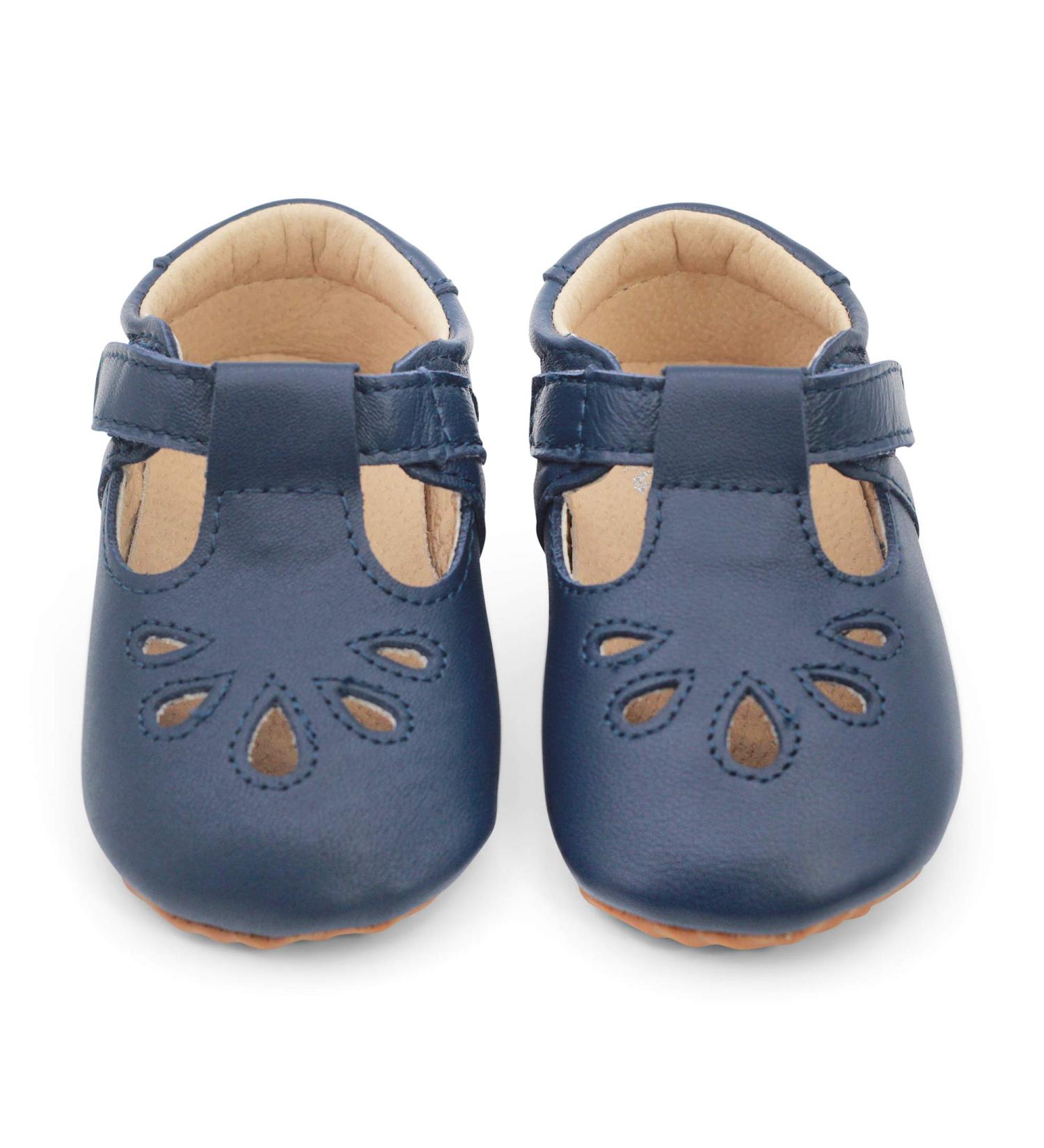 Dotty Fish Leather T-bar First Walking Shoes for Baby and Toddler Girls, Non-Slip, Size 6 UK Child, Navy T Bar - Buy Online on GoSupps.com