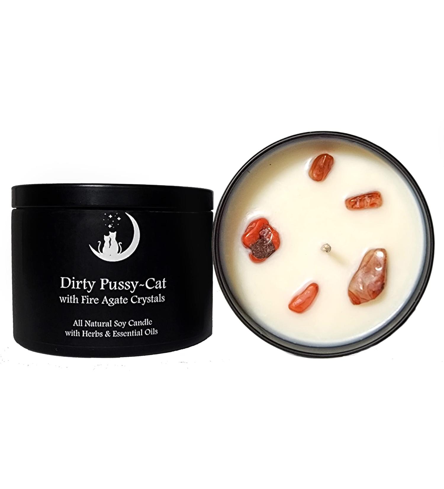 Dirty Pussycat Candle - 8 oz Soy Candle with Herbs Crystals & Essential Oils for Love Attraction & Romance | Wiccan Pagan Hoodoo Rituals & Magic Spells - Buy Online on GoSupps.com