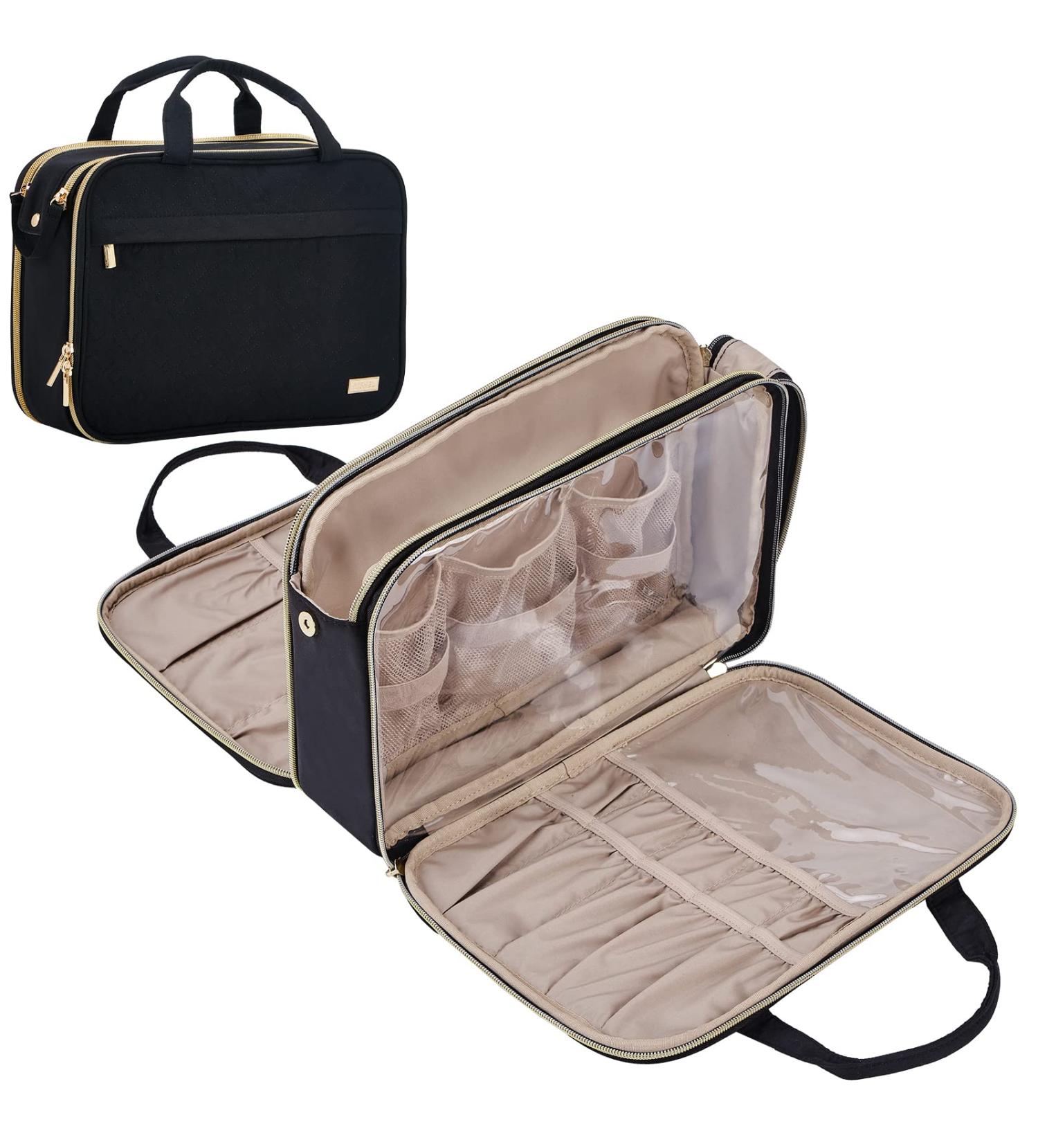 NISHEL Portable Travel Toiletry Bag & Makeup Organizer - Stand Up Cosmetic Case for Travel - Black - Buy Online on GoSupps.com