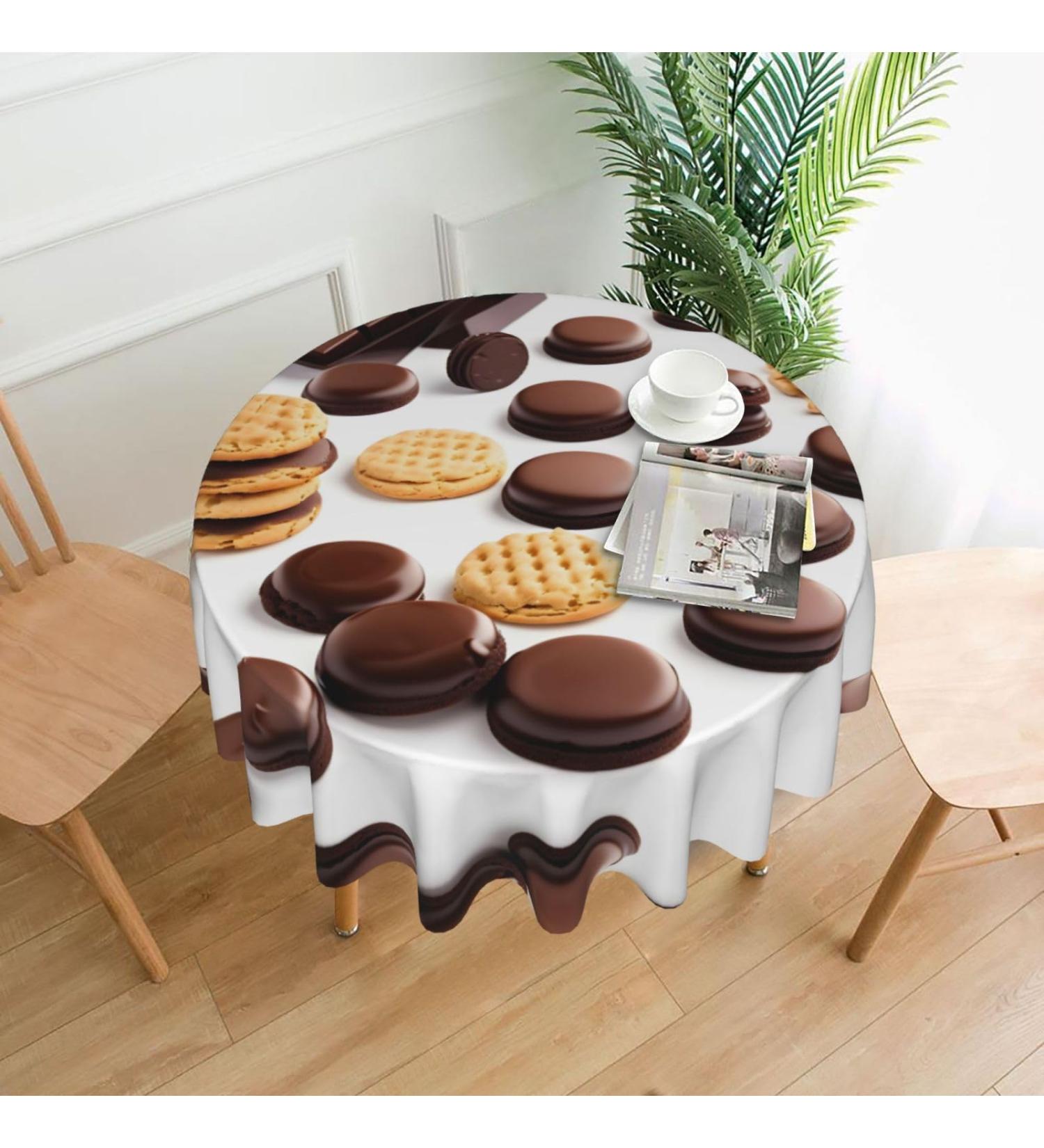 FRESQA Cookies Food Chocolate Chip Biscuits Round Tablecloth 60 NCH Waterproof Washable Kitchen Dining Room Round Tablecloth Cookies Food Chocolate Chip Biscuits One Size - Buy Online on GoSupps.com