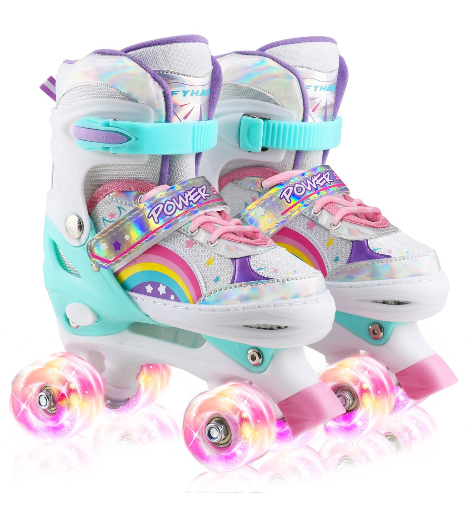 Adjustable Roller Skates for Girls Kids Child Toddler Beginners - Light Up Wheels - Rainbow Design - S-Little Kids Size - Perfect for Indoor and Outdoor Sports - Buy Online on GoSupps.com