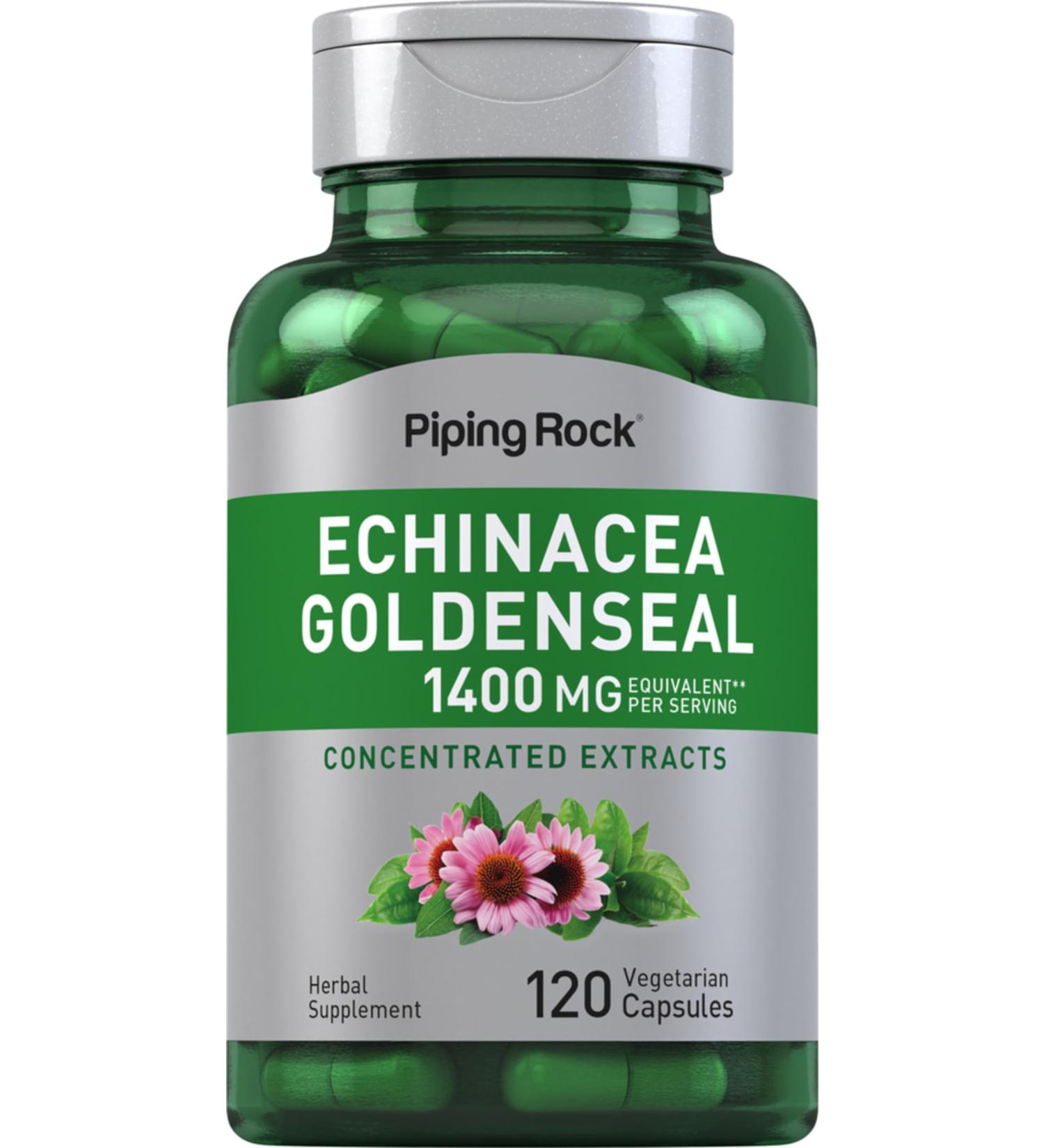 Piping Rock Echinacea Goldenseal Capsules | 1400mg | 120 Vegetarian Capsules | Non-GMO Gluten Free Supplement - Buy Online on GoSupps.com