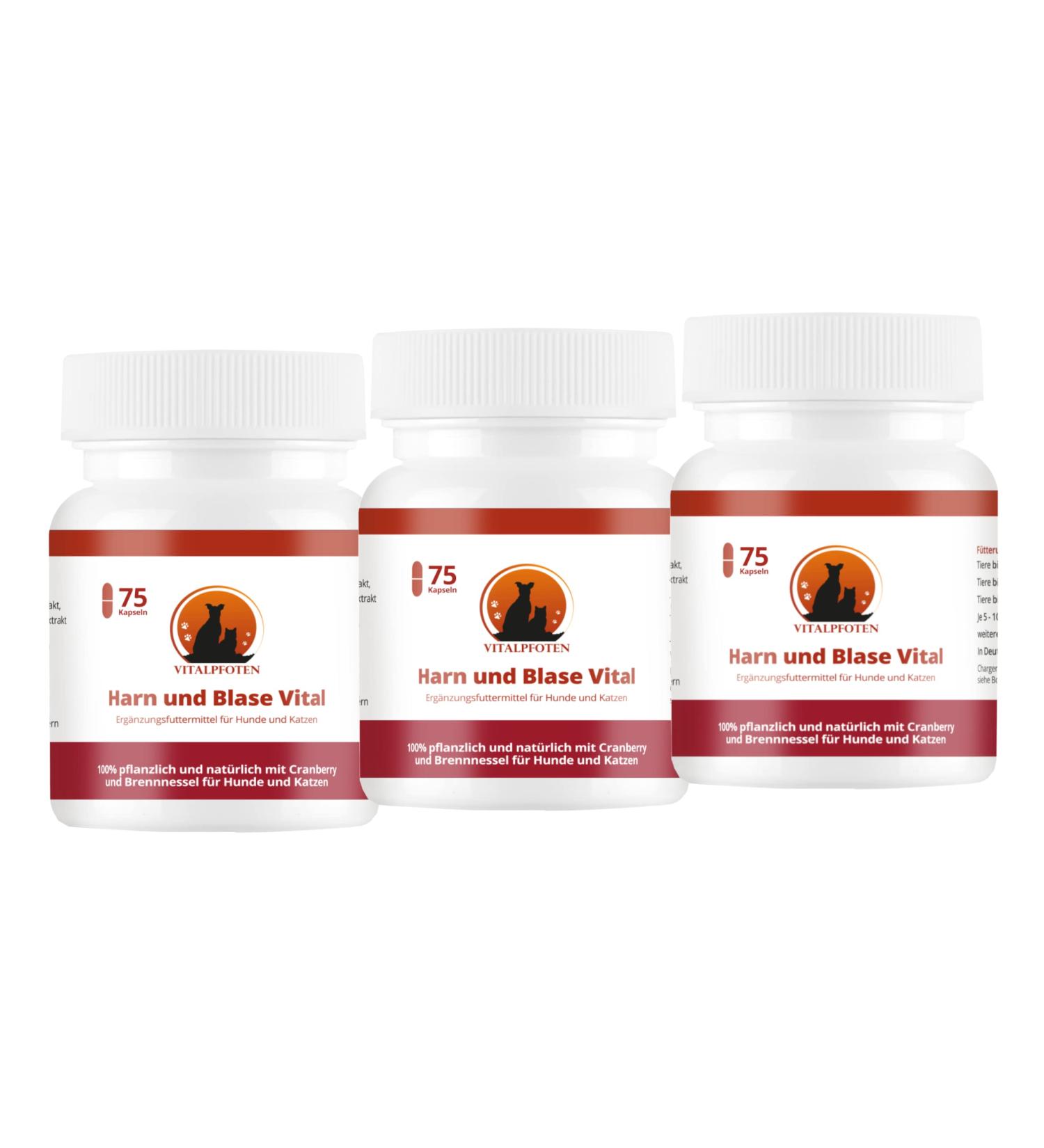 Vital Paws 3x75 Urine & Bladder Capsules for Dogs & Cats | Herbal Home Remedies with Cranberry Mannose & Nettle - Buy Online on GoSupps.com