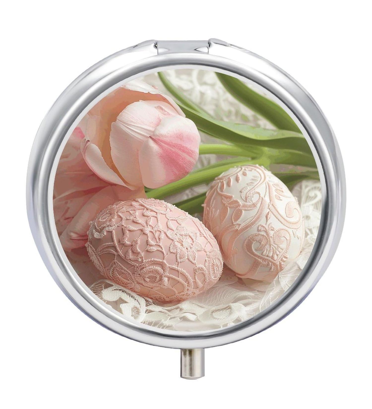 Travel Pill Box with 3 Compartments - Tulips & Lace Design - Portable Pill Organizer for Purse & Pocket - Ideal for International Shipping - Buy Online on GoSupps.com