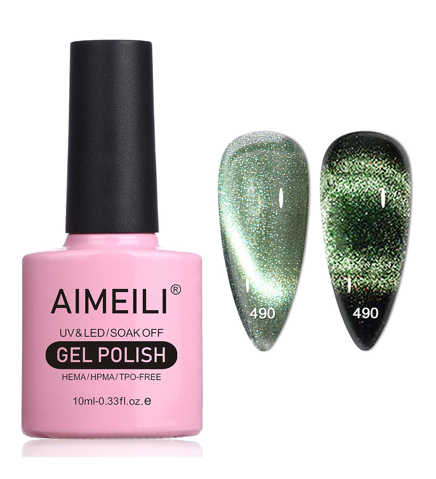 AIMEILI Magnetic Gel Nail Polish 9D Cat Magnet Eye Gel Polish Green UV LED Soak Off Glitter Gel Nail Varnish Nail Art Manicure Pedicure Long Lasting & Easy to Apply - (490) 10ml - Buy Online on GoSupps.com